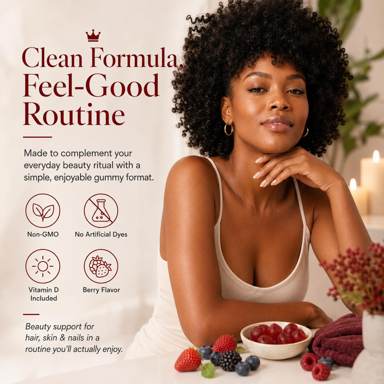 SUUDUUL Hair Growth Gummies for Black Women with Biotin-Silica Complex (5000mcg Biotin) & Vitamin D (30mcg), Supports Hair, Skin & Nails Health, Non-GMO, 60 Gummies