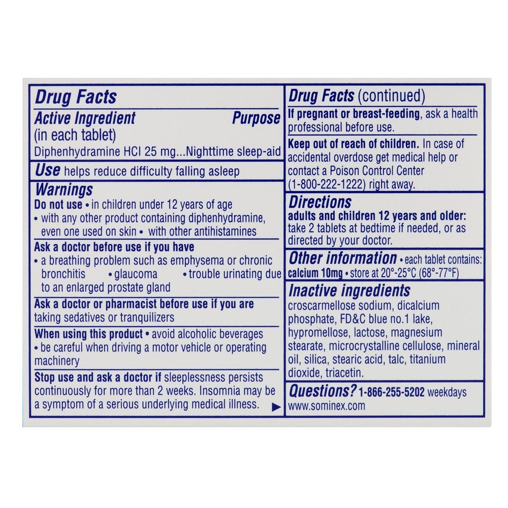 Sominex Original Formula Tablets, 72 Count