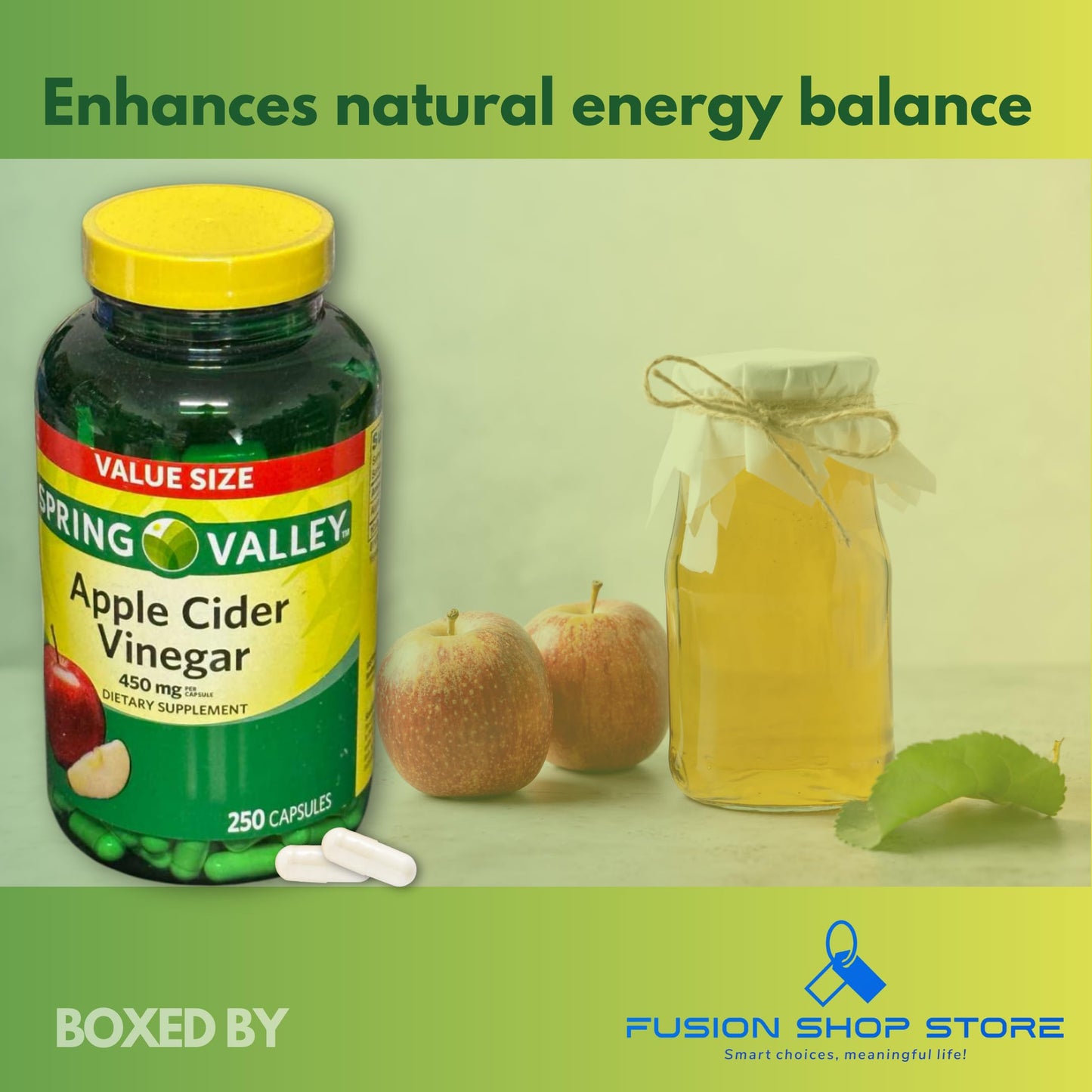 FUSION SHOP STORE Apple Cider Vinegar Capsules 250 Count