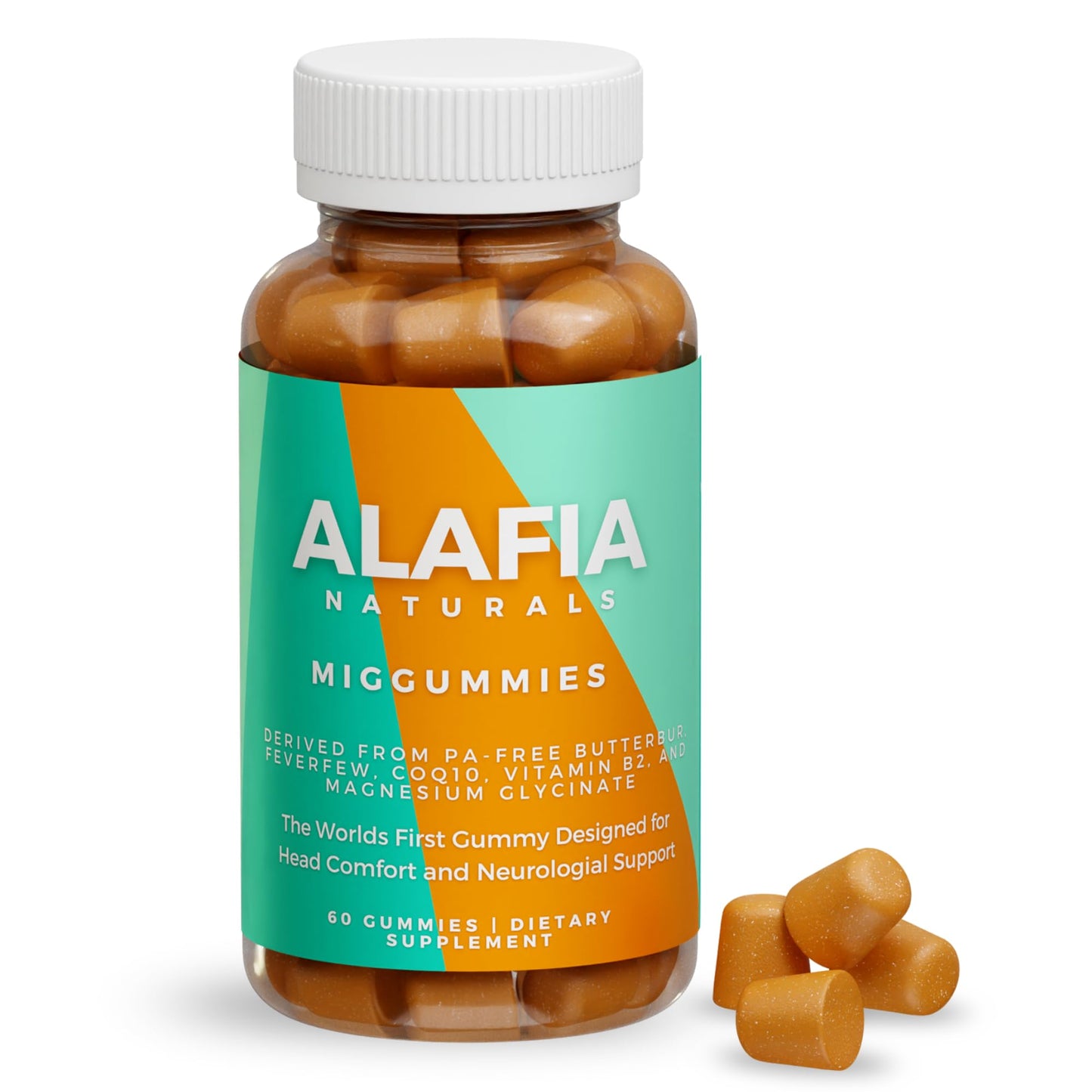 Alafia Naturals Miggummies World's First Cranial Comfort and Support Gummy Magnesium Glycinate, Butterbur, Feverfew, CoQ10, Vitamin B2 400mg Riboflavin 400mg, 60 Count
