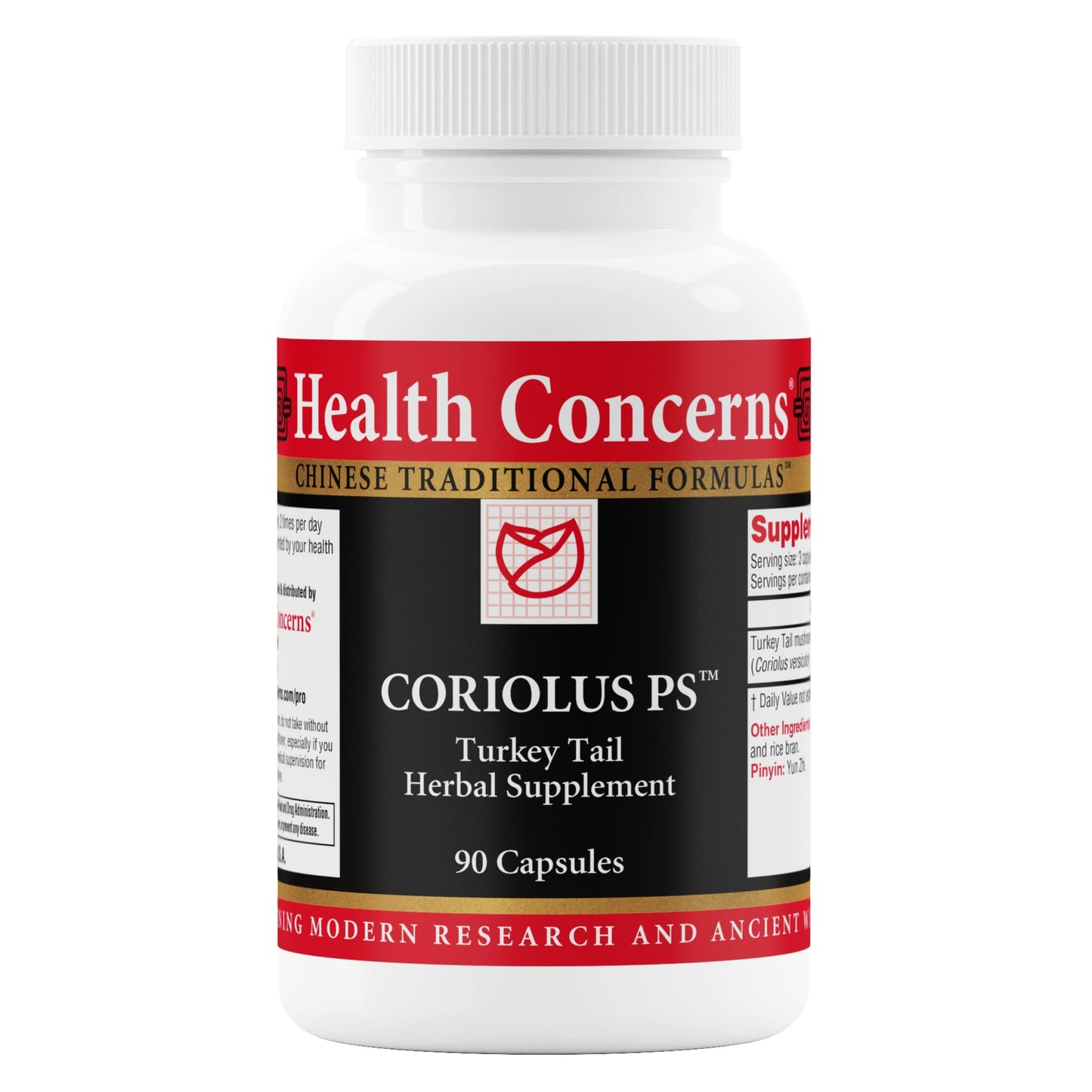 Health Concerns Coriolus PS Turkey Tail Mushroom Supplement for Immune Support & Gut Health, Microbiome Balance, Cooling Chinese Herb, 1500mg Turkey Tail per Serving, 90 Capsules