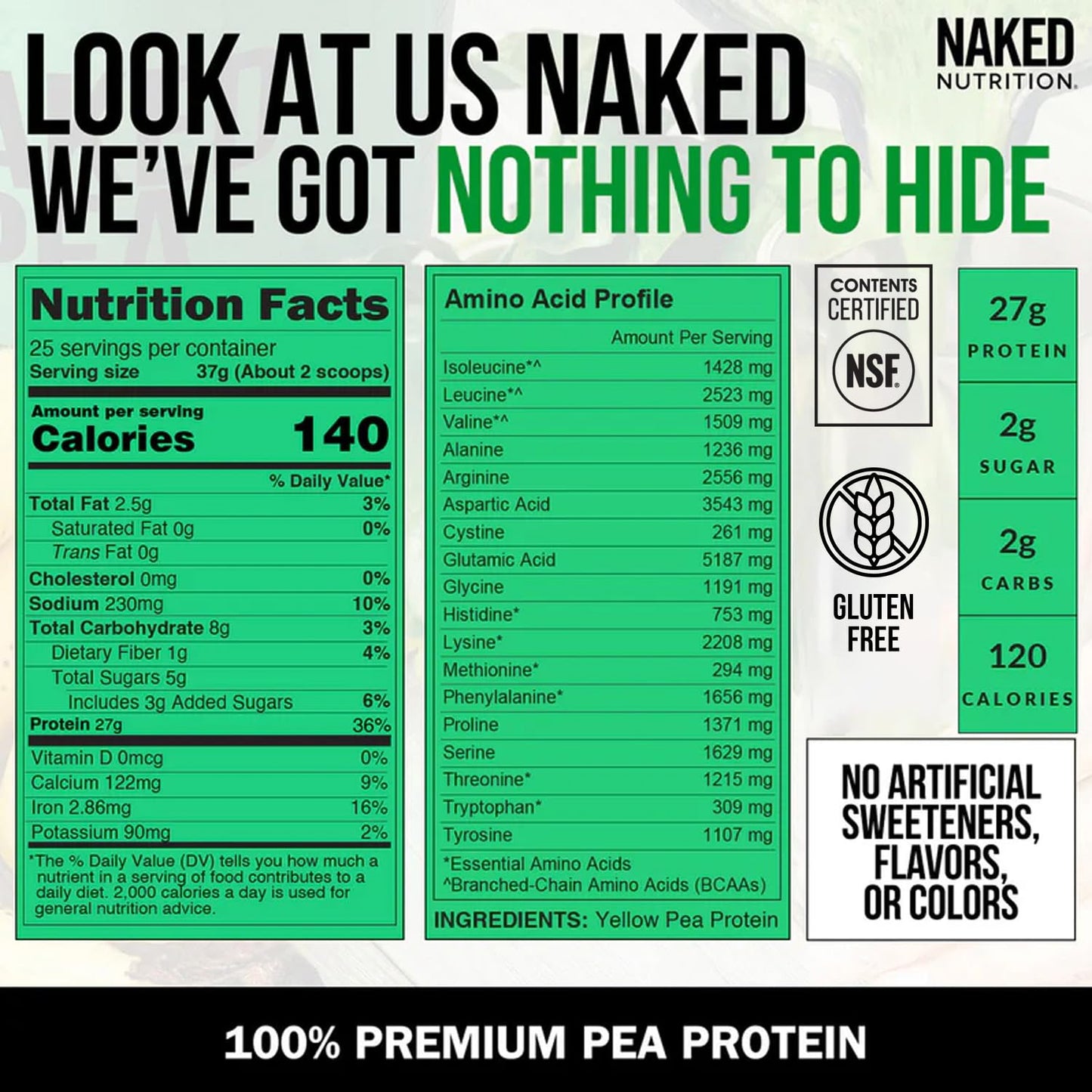 NAKED Chocolate Pea Protein Isolate Powder, 2 lb, 32 Servings