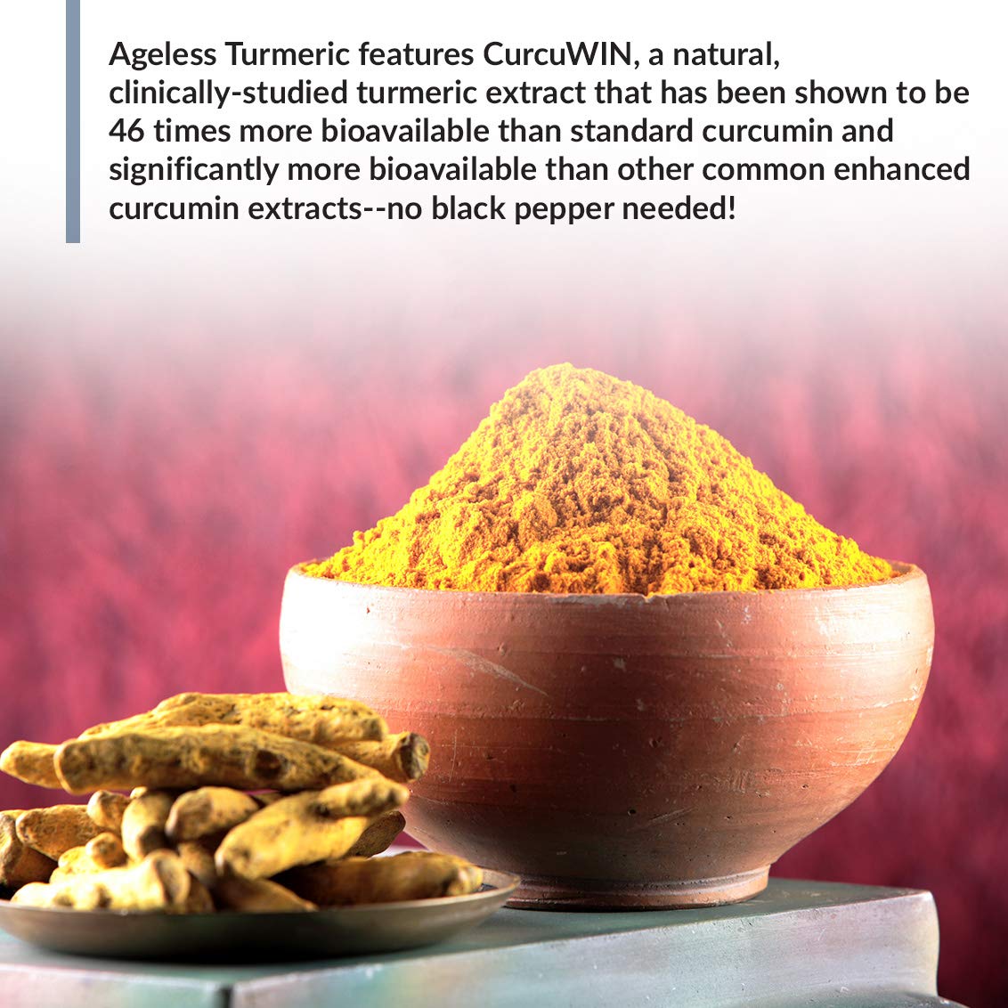 BioTrust Ageless Turmeric Supplement - CurcuWIN Turmeric Curcumin with Ginger Extract, 46x More Bioavailable, Antioxidant Support, 120 Capsules