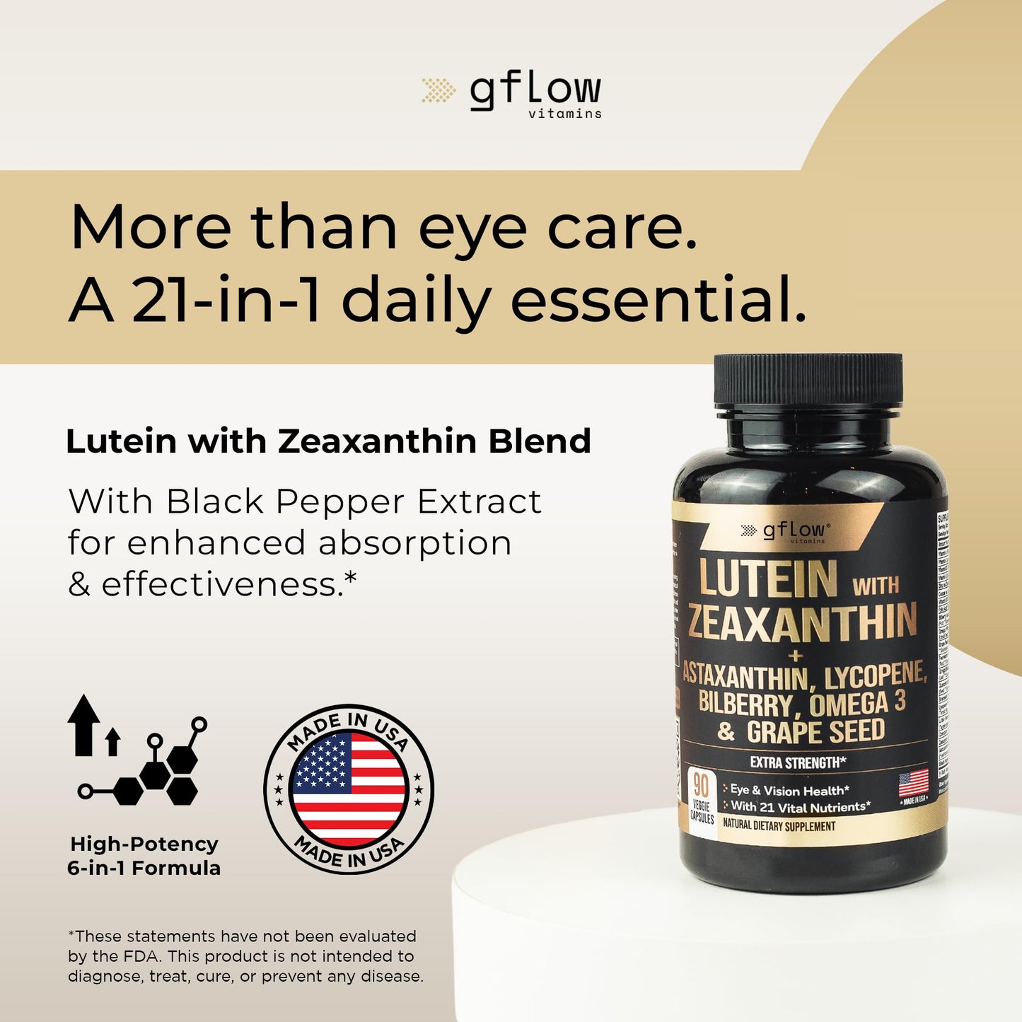 Gflow Vitamins Lutein and Zeaxanthin Supplements Capsules 90 Count