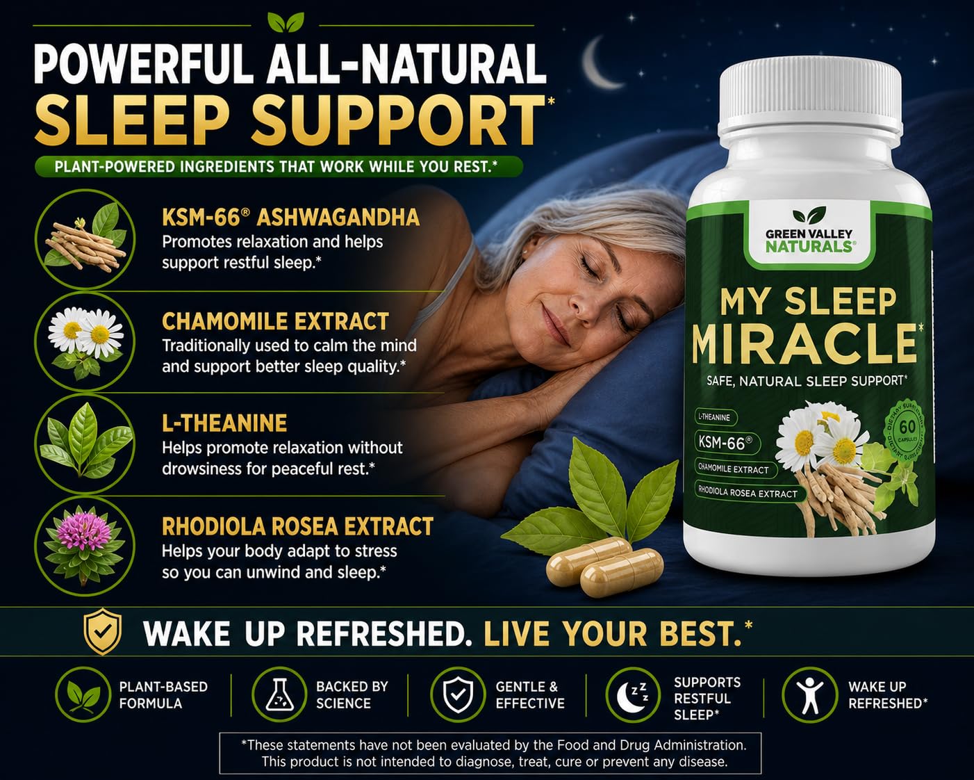 GREEN VALLEY NATURALS My Sleep Miracle Vegan Sleep Support Supplement 60 Capsules