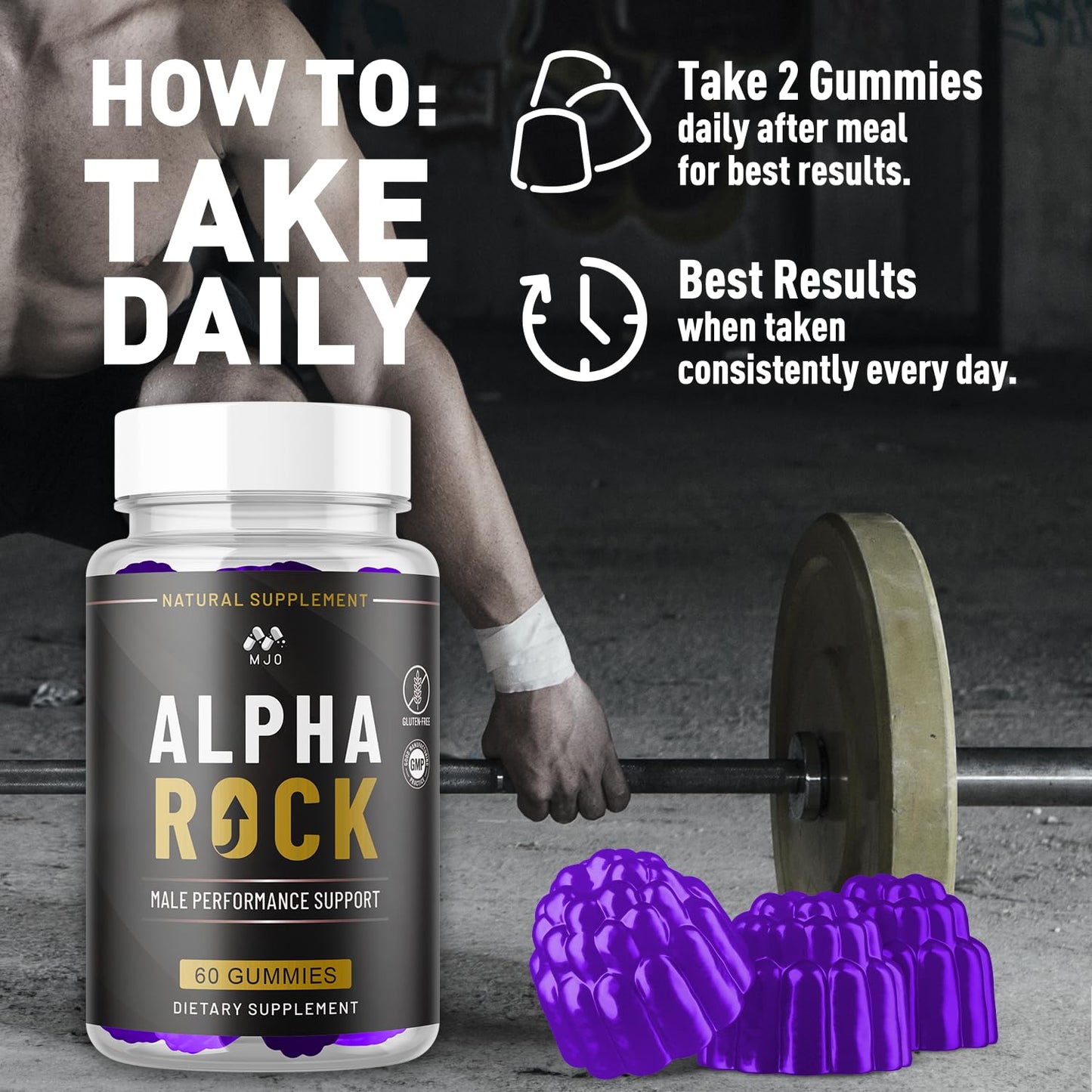 MJO Alpha Rock Gummies for Men Chewable 60 Count