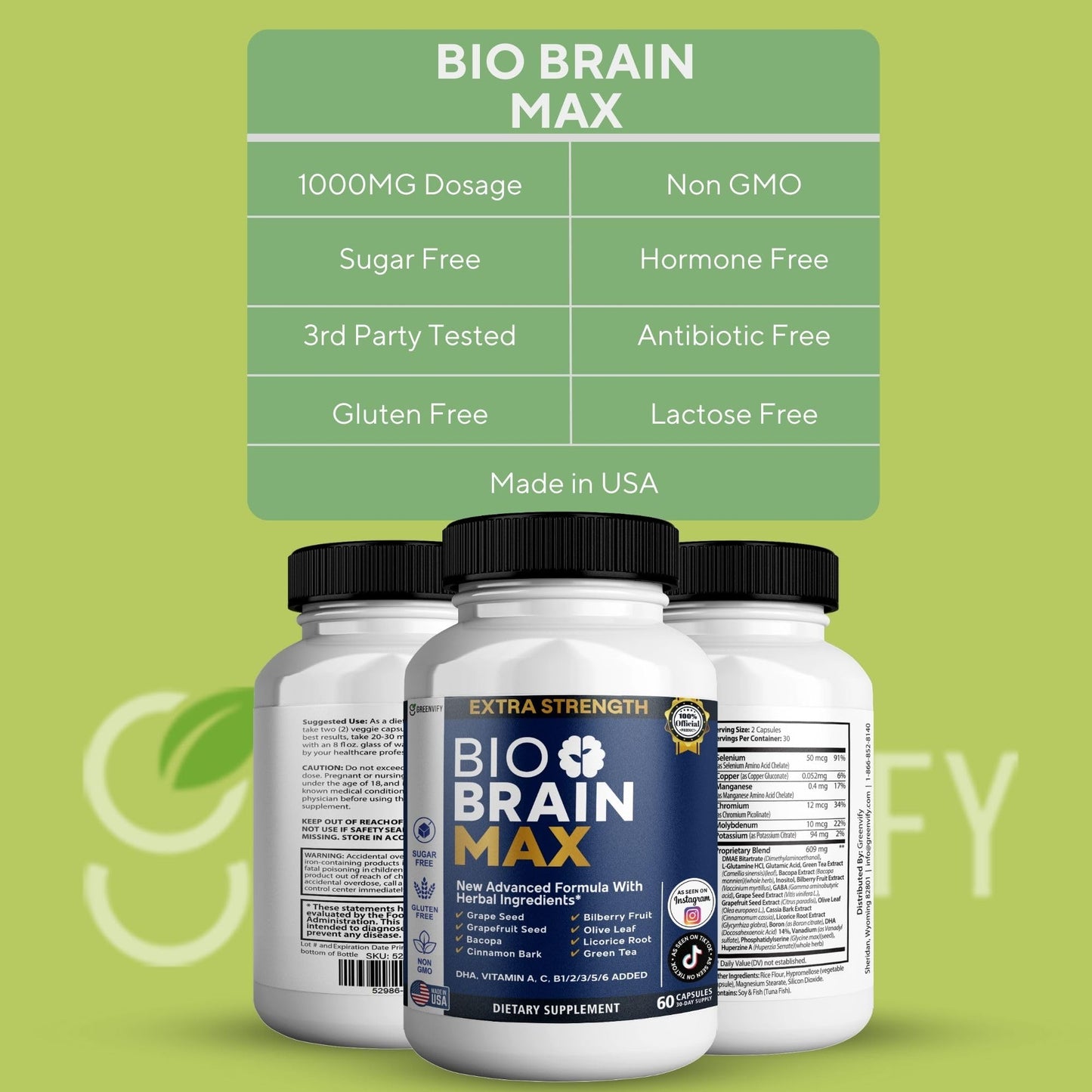 GREENVIFY Bio Brain Max, 60 Capsules