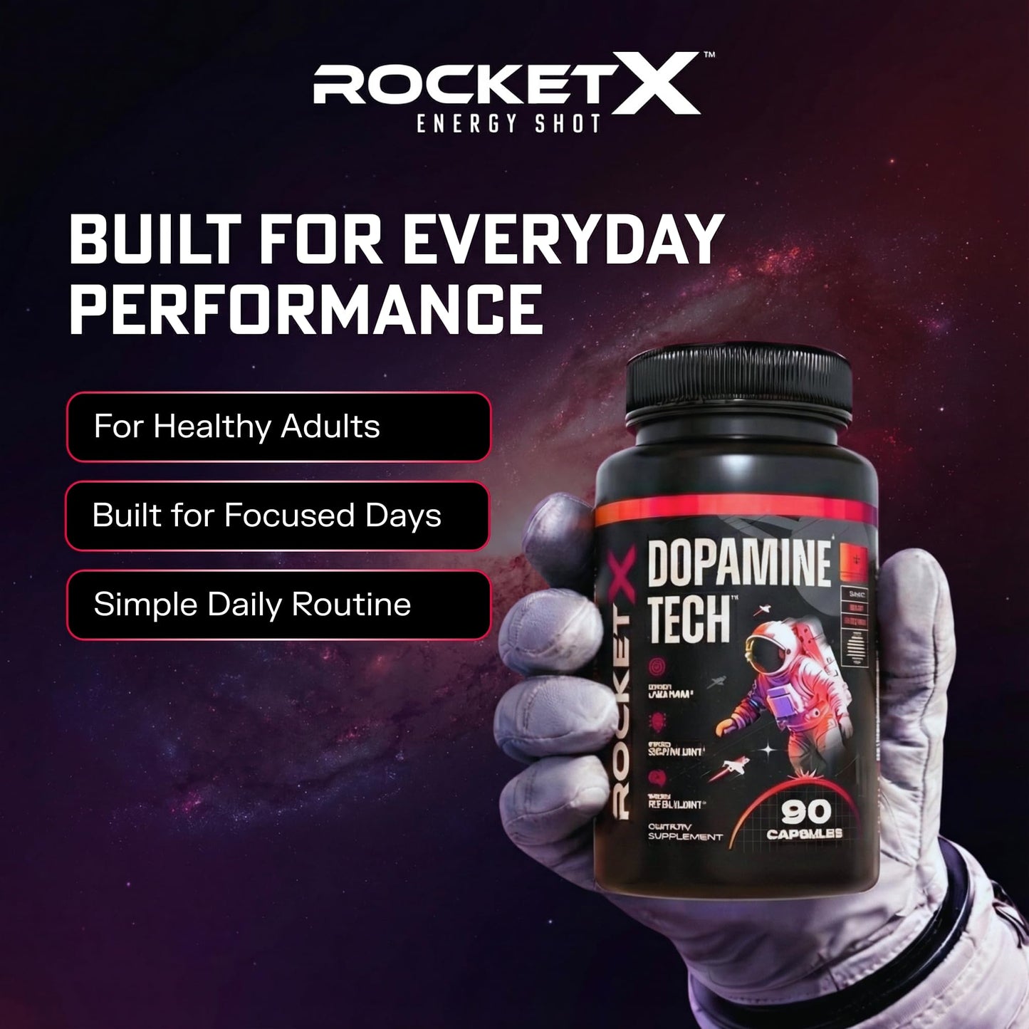 RocketX Energy Dopamine Tech Brain Food Supplement Capsule 90 Capsules
