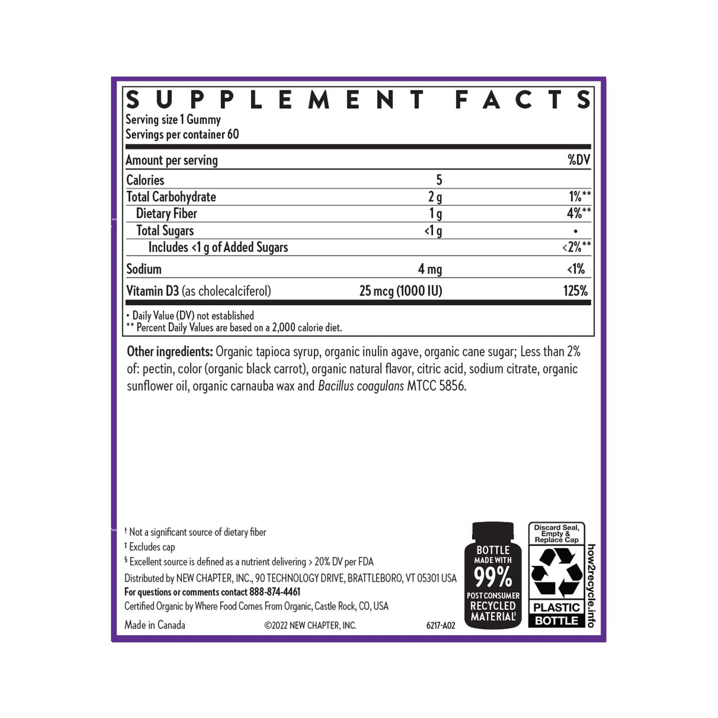 New Chapter Organic Vitamin D3+ Gummies, 60 Gummies