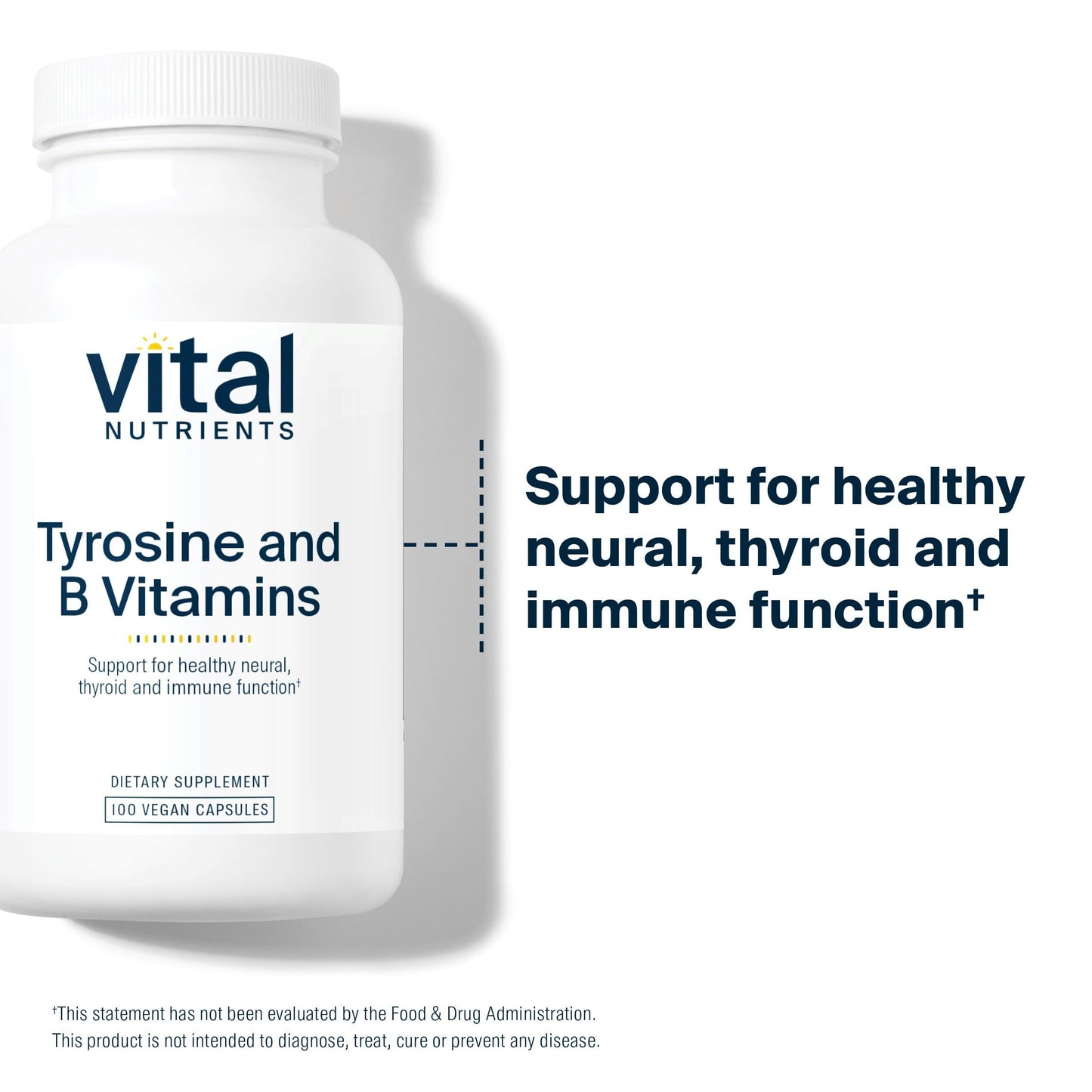 Vital Nutrients Tyrosine and B Vitamins - Thyroid, Immune, and Nerve Support Formula - Adrenal Support Complex Capsule 100 Capsules