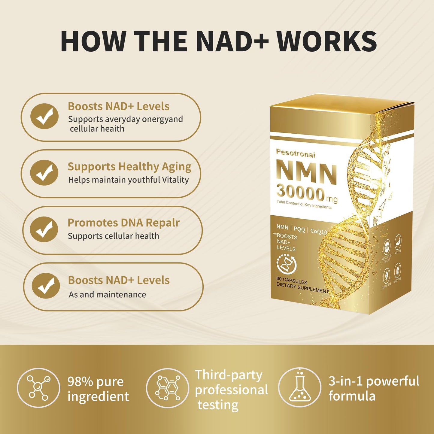 Hovasme NMN Nicotinamide Mononucleotide 500mg Capsules, 60 Count