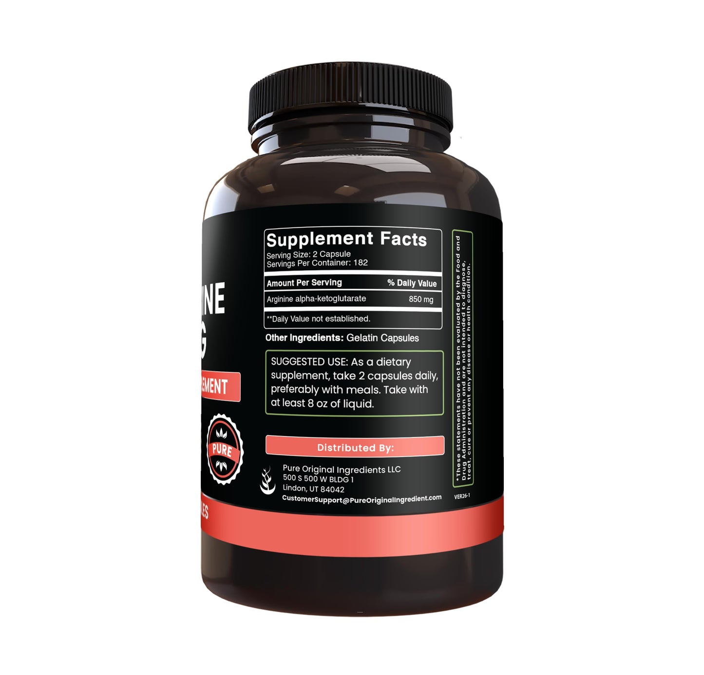 PURE ORIGINAL INGREDIENTS Arginine AAKG Capsules 365
