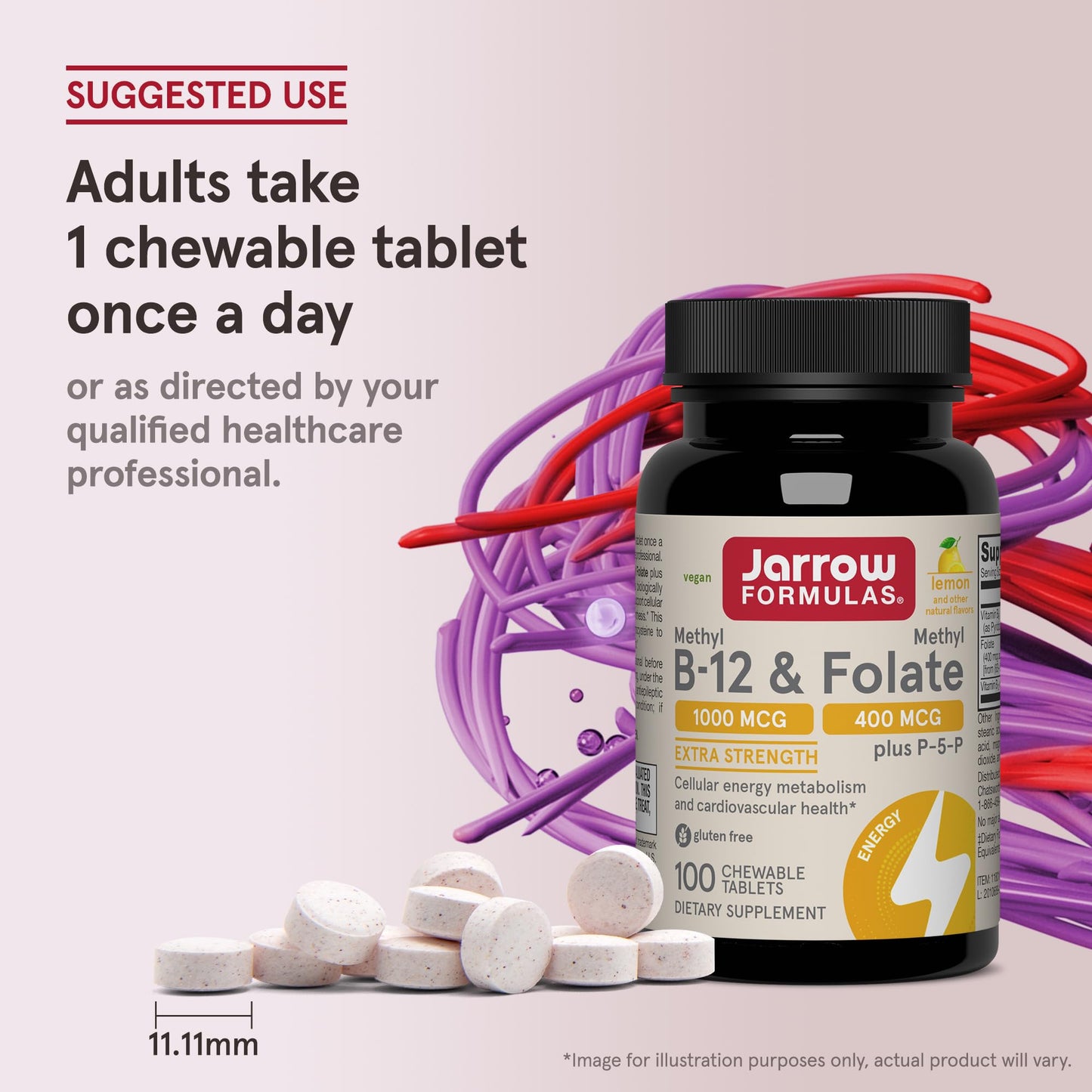 Jarrow Formulas Methyl B-12 & Methyl Folate, Bioactive Vitamin B9 & Vitamin B12 Supplement, 100 Tablets
