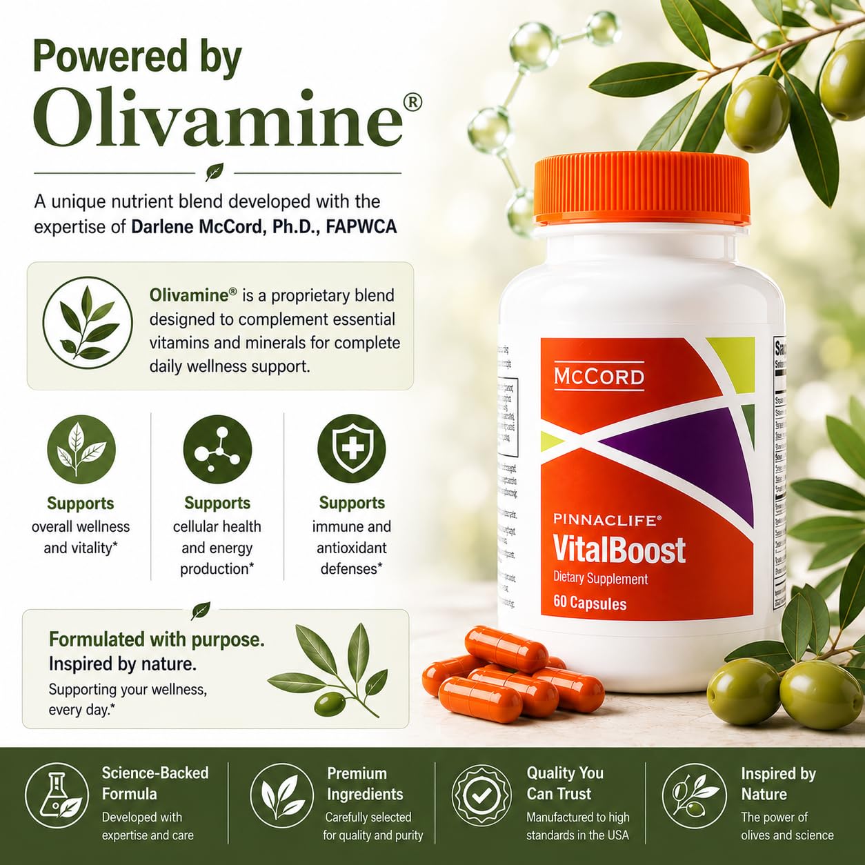 Pinnaclife McCord VitalBoost Energy, Memory & Immunity Supplement with Vitamin D3, Magnesium, Zinc, Potassium & Olivamine Capsule 1