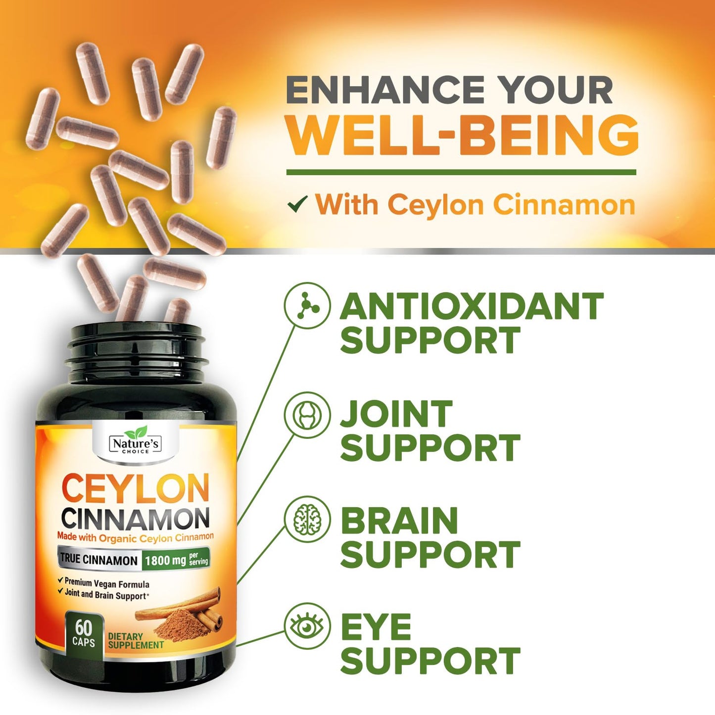 Nature's Choice Ceylon Cinnamon Capsules, 60 Count