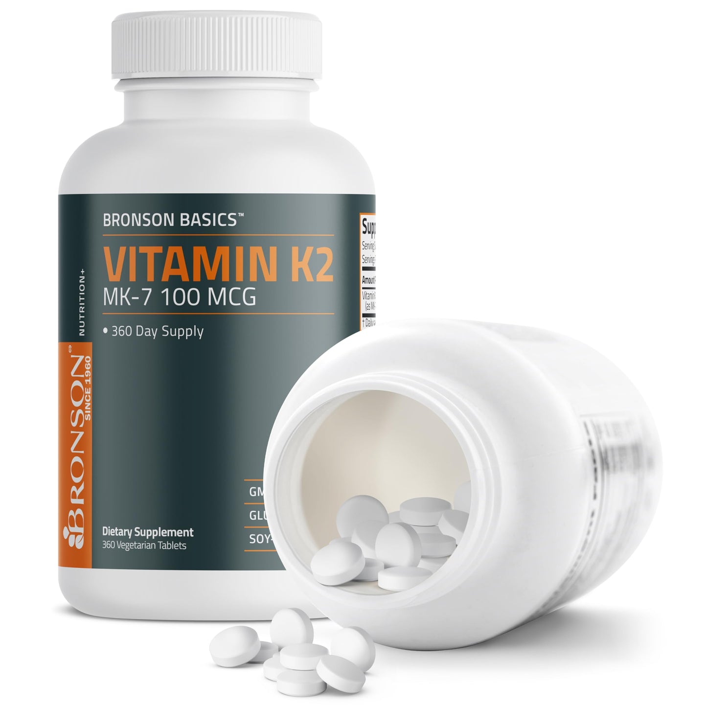 Bronson Vitamin K2 MK-7 100 MCG, K2 as MK7 Menaquinone, Bone Support, 360 Tablets