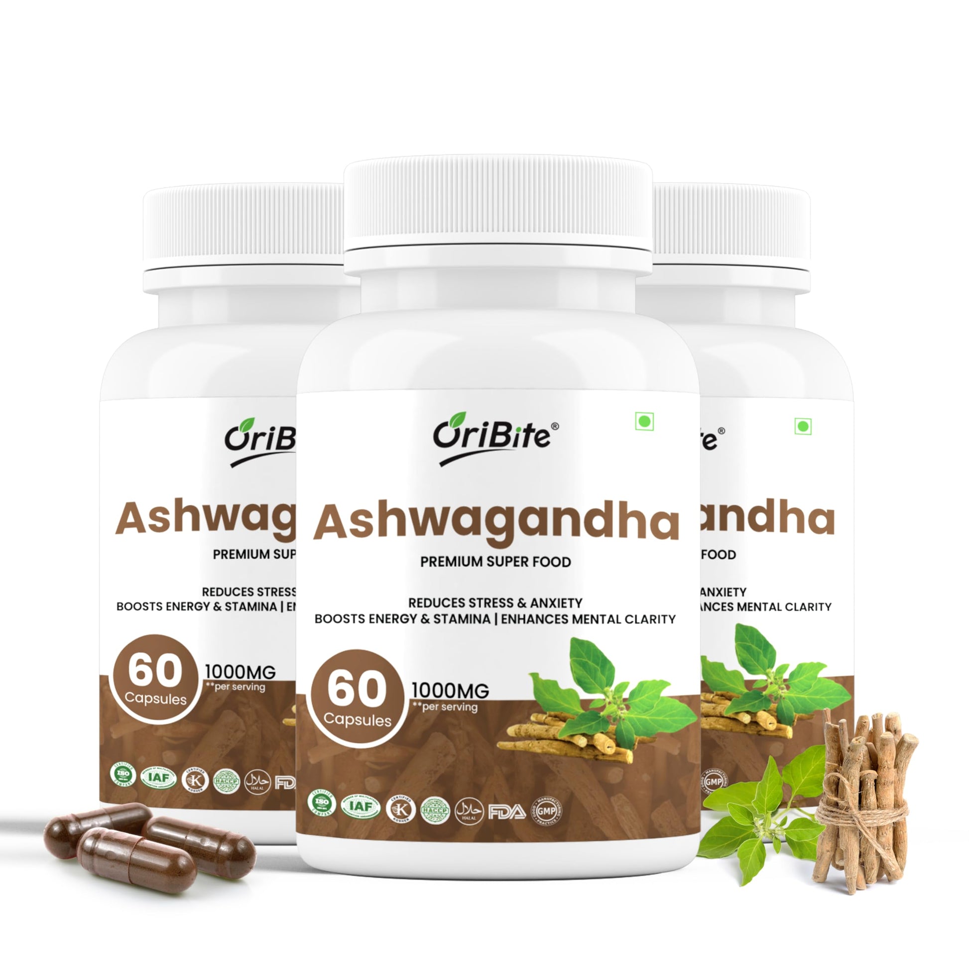 ORIBITE Ashwagandha 1000mg – High-Potency Root Extract (2.5% Withanolides) Capsules, 60 Count