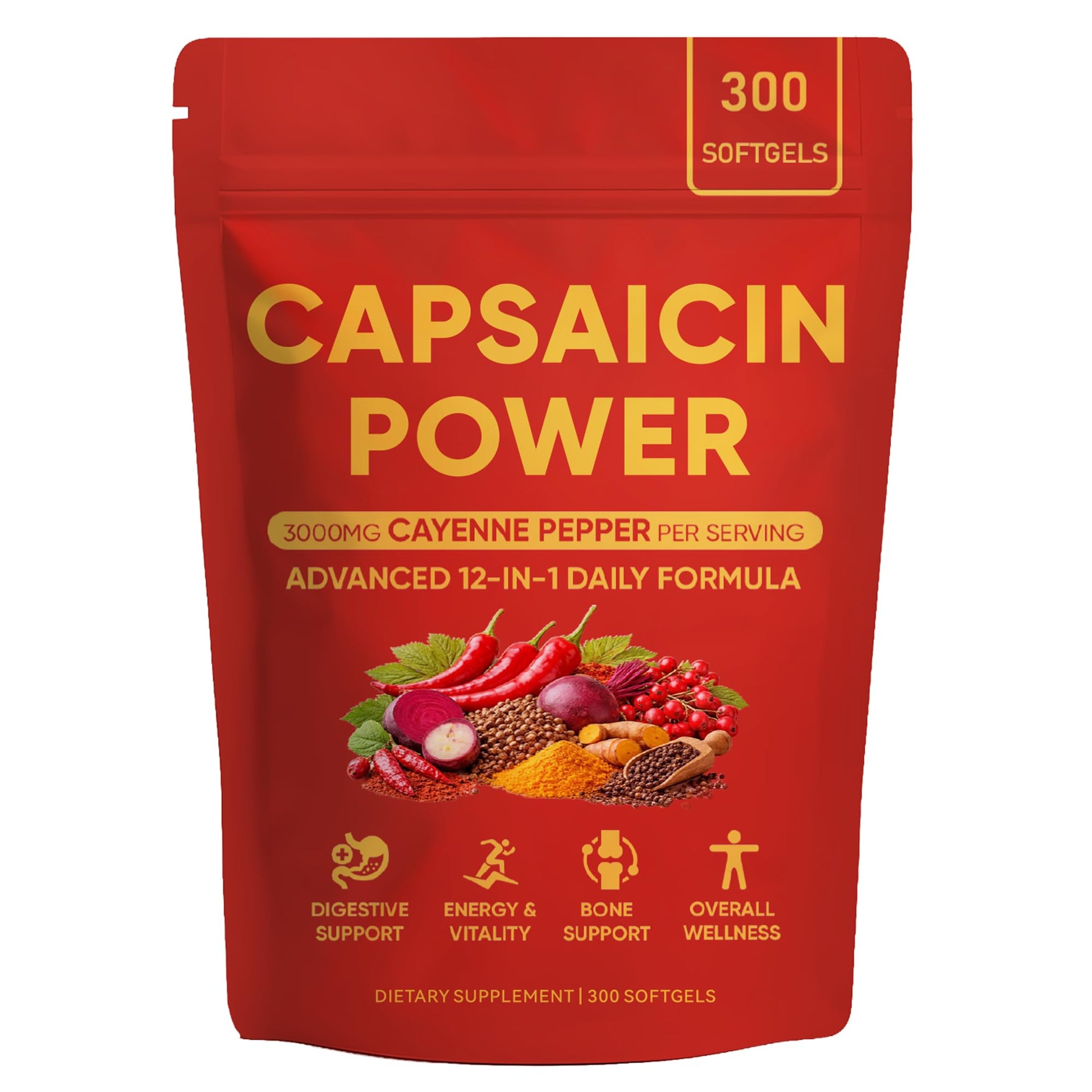 Peehss Capsaicin Power Cayenne Pepper Softgels with Vitamin E, D3 & K2, Grape Seed, Beetroot & Turmeric Extract, 300 Softgels