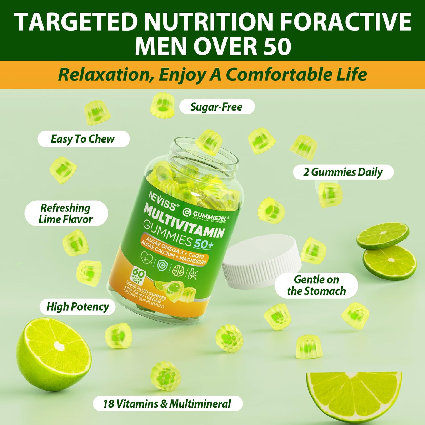NEVISS Multivitamin for Men 50+ Plus, 60 Gummies