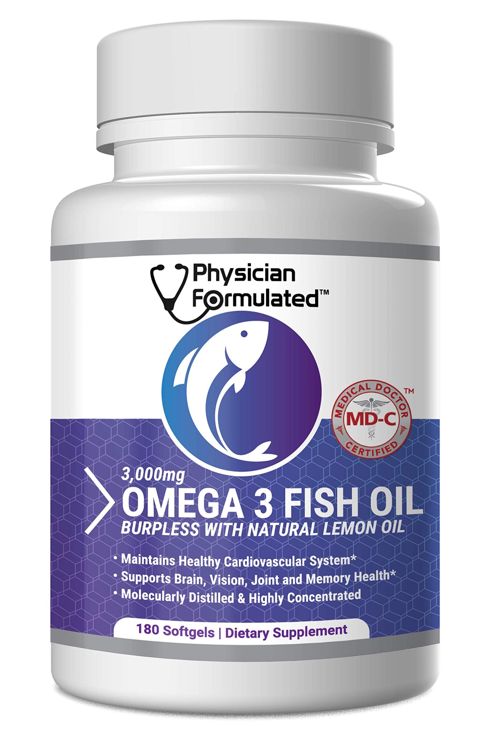 Physician Formulated Fish Oil Omega-3 Softgels 180 Count