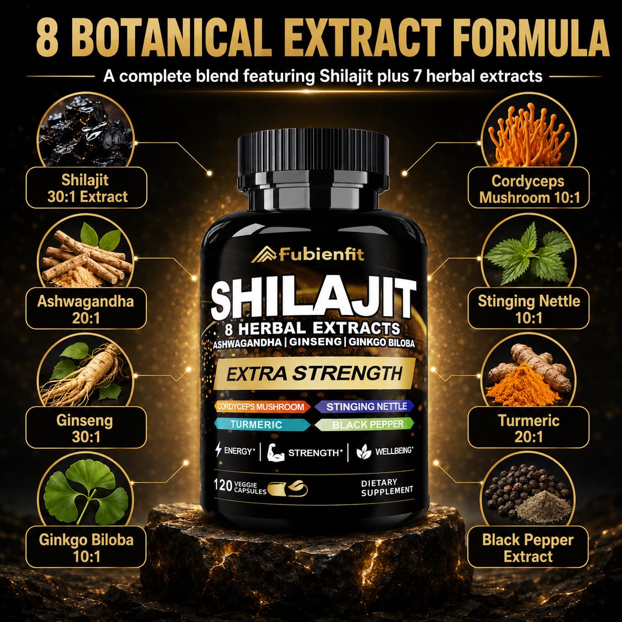 SIAUWE Shilajit 30:1 Extract with Ashwagandha Capsules, 120 Count