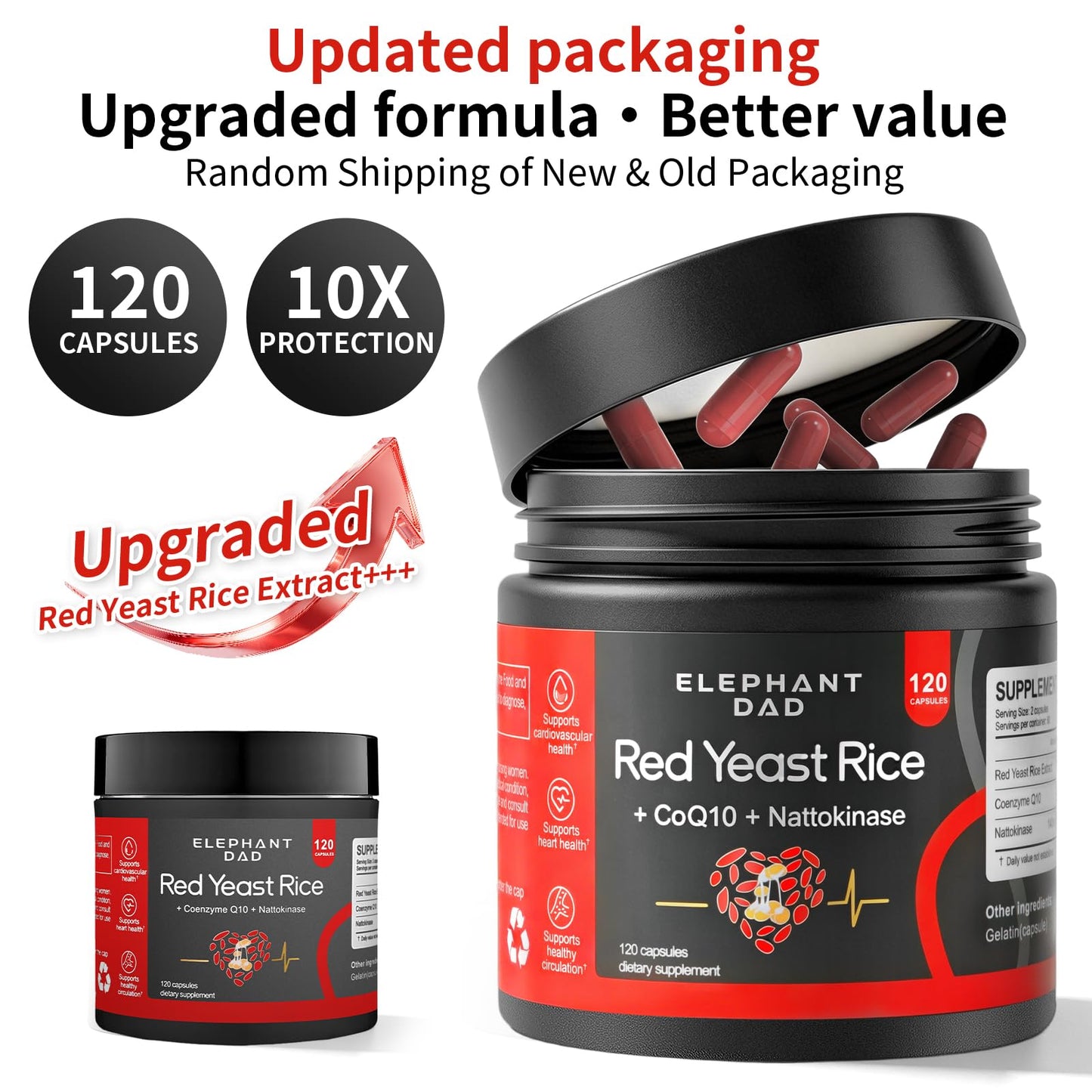 Elephant dad Red Yeast Rice 1200mg with Nattokinase & CoQ10, 120 Capsules