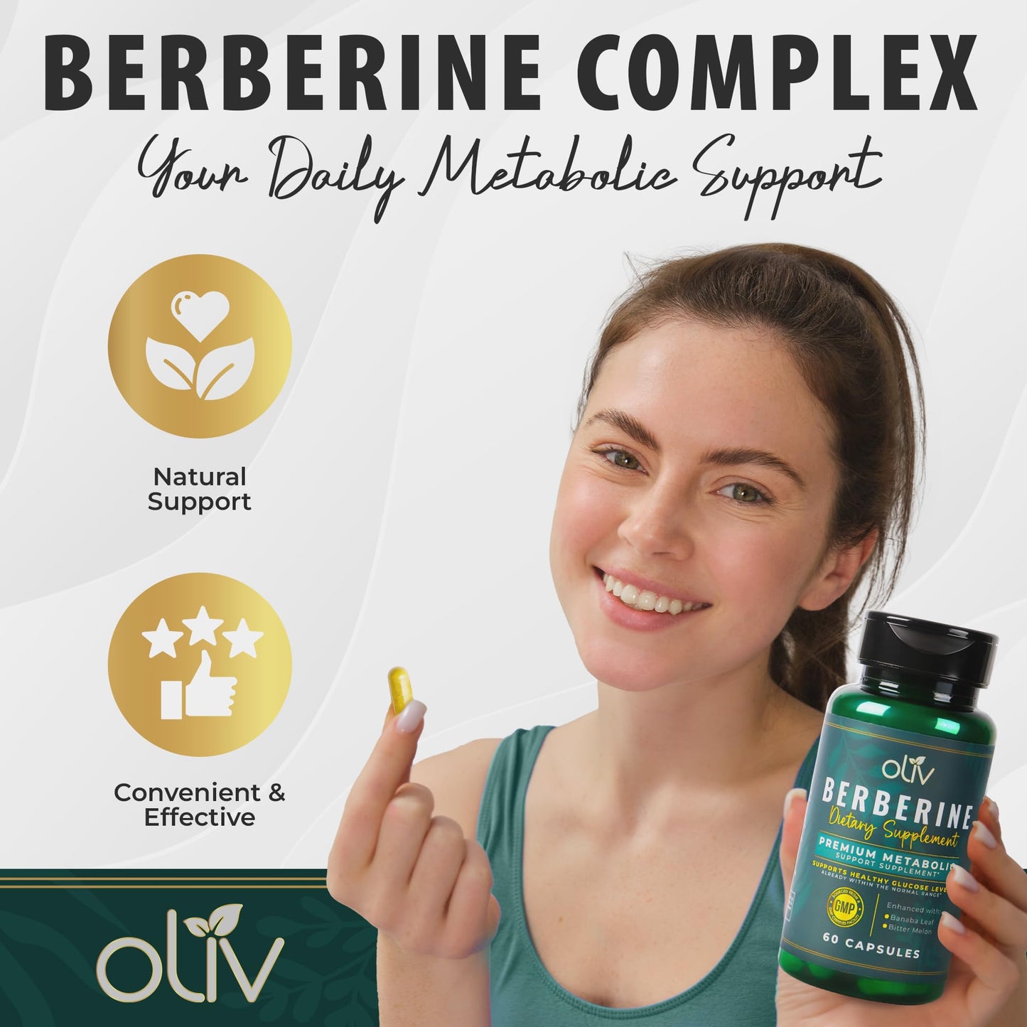 oliv Pure Berberine Supplement 60 Capsules