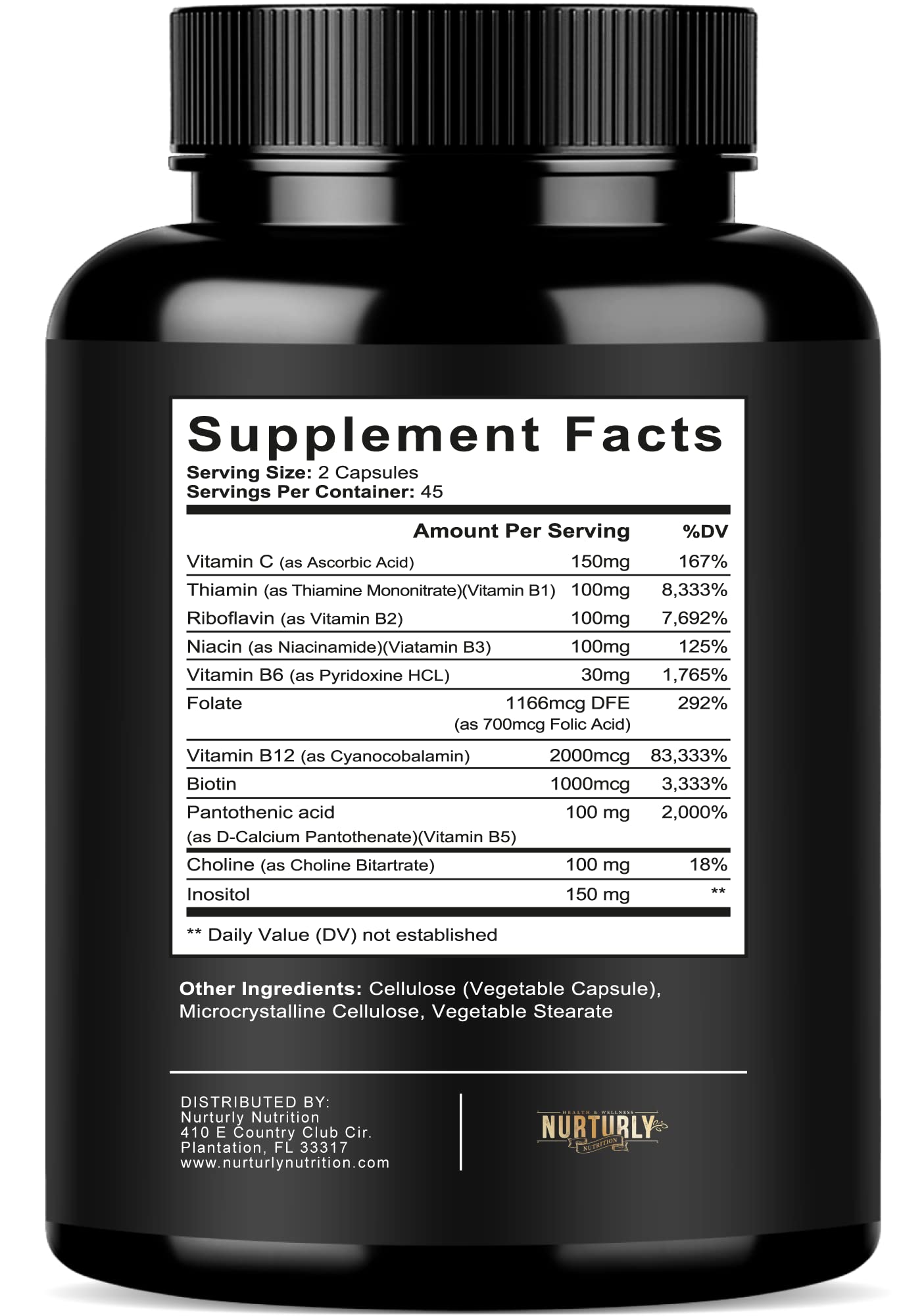 NURTURLY Vitamin B Complex with Vitamin C Capsules 90 Count
