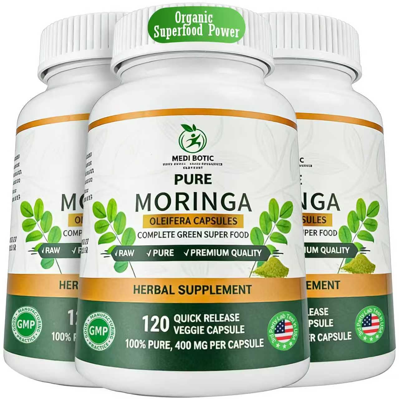 MEDI BOTIC Organic Moringa Capsules 800mg, 120 Capsules