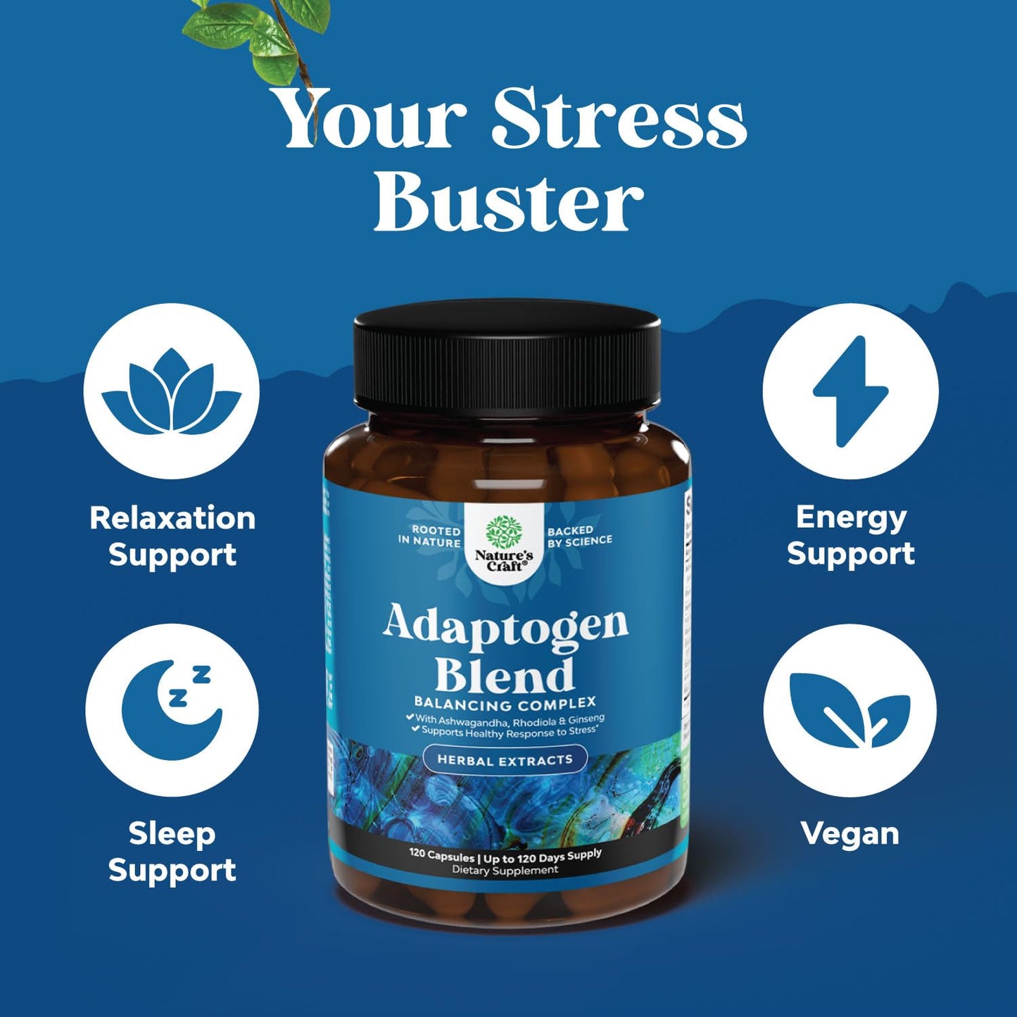 Natures Craft Herbal Adaptogen Mood Support Capsules 240 Count