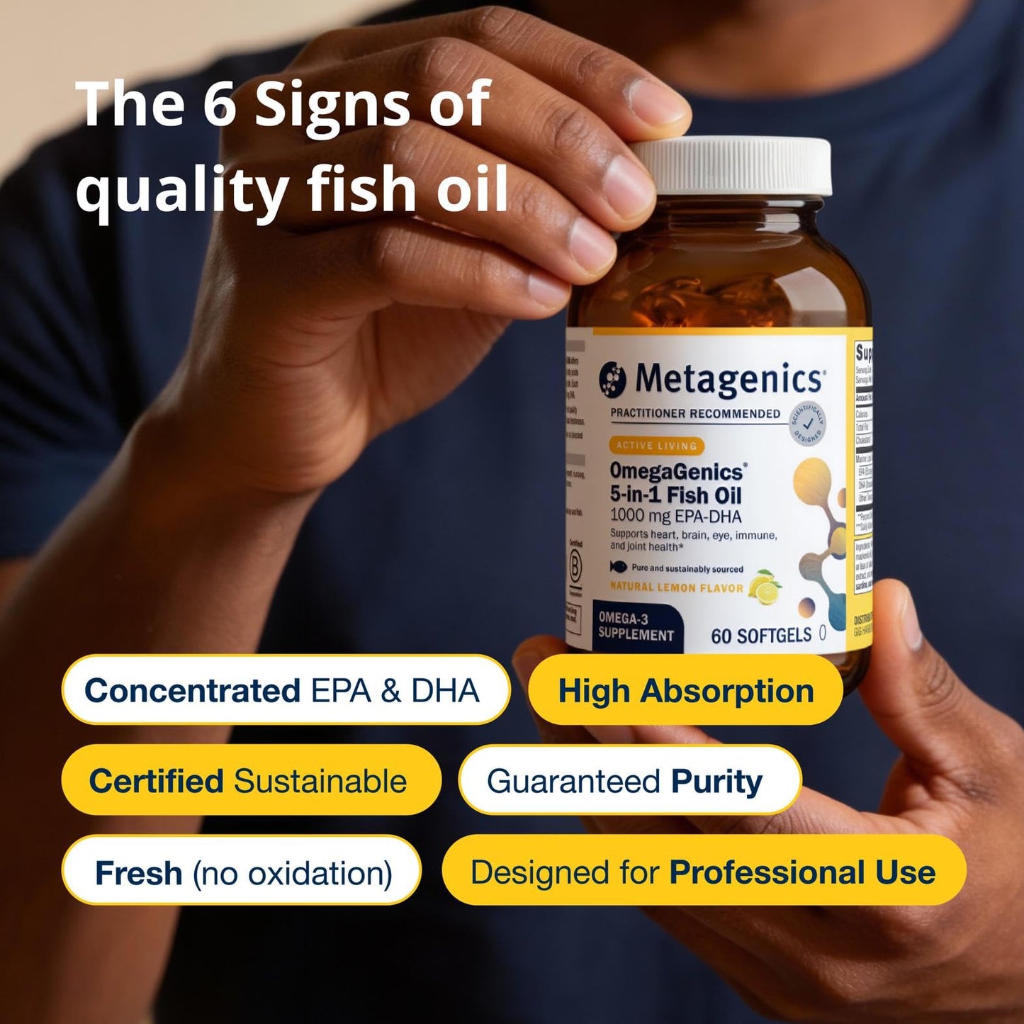 Metagenics OmegaGenics Omega-3 Fish Oil 1000mg EPA DHA Softgels, 60 Count