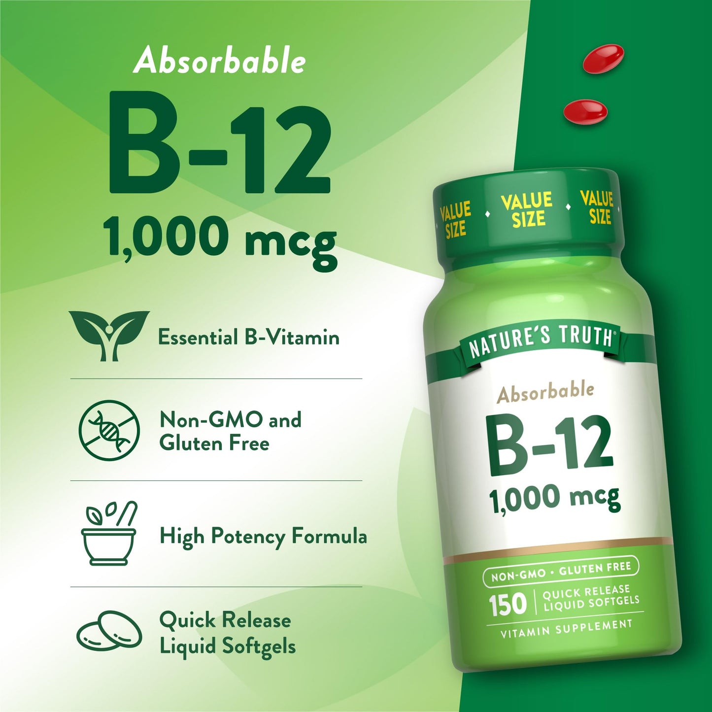 Nature's Truth Vitamin B12 1000 mcg Softgel 150 Softgels