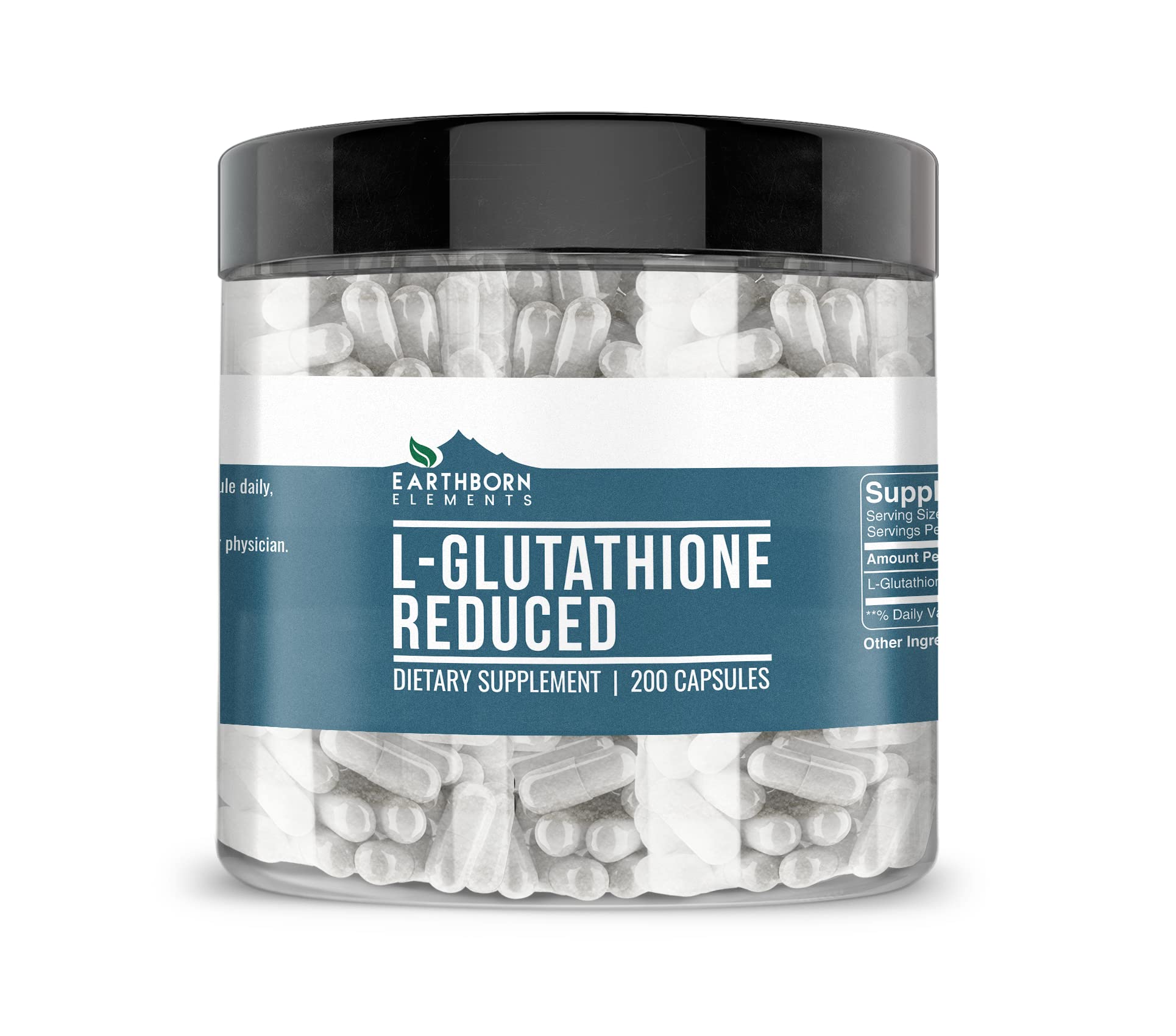 Earthborn Elements L-Glutathione Reduced, Pure & Undiluted, No Additives 200 Capsules