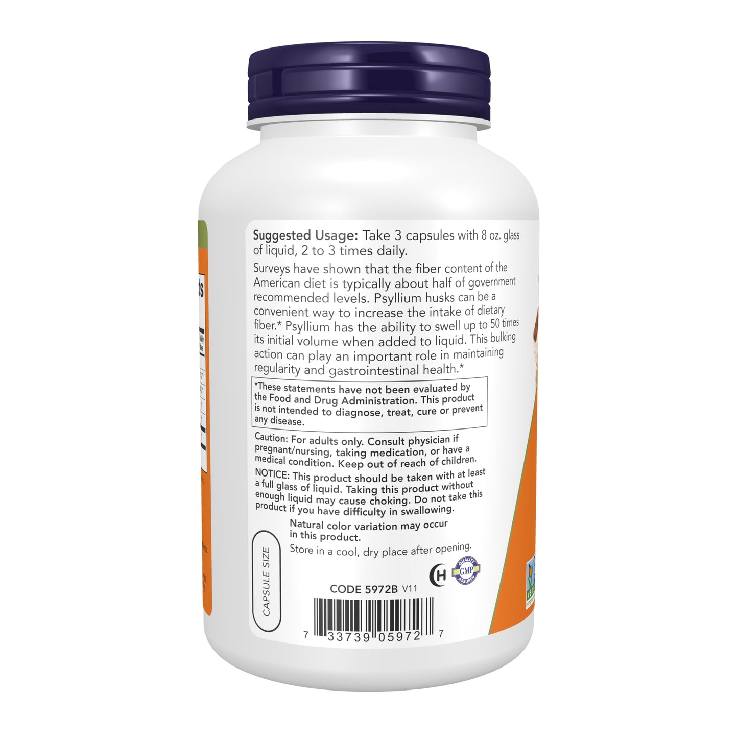 NOW Foods Psyllium Husk Capsules 500 mg, 500 Count