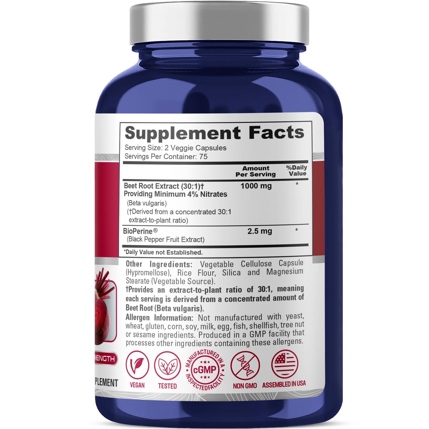 NusaPure Beet Root Capsules 150 Count