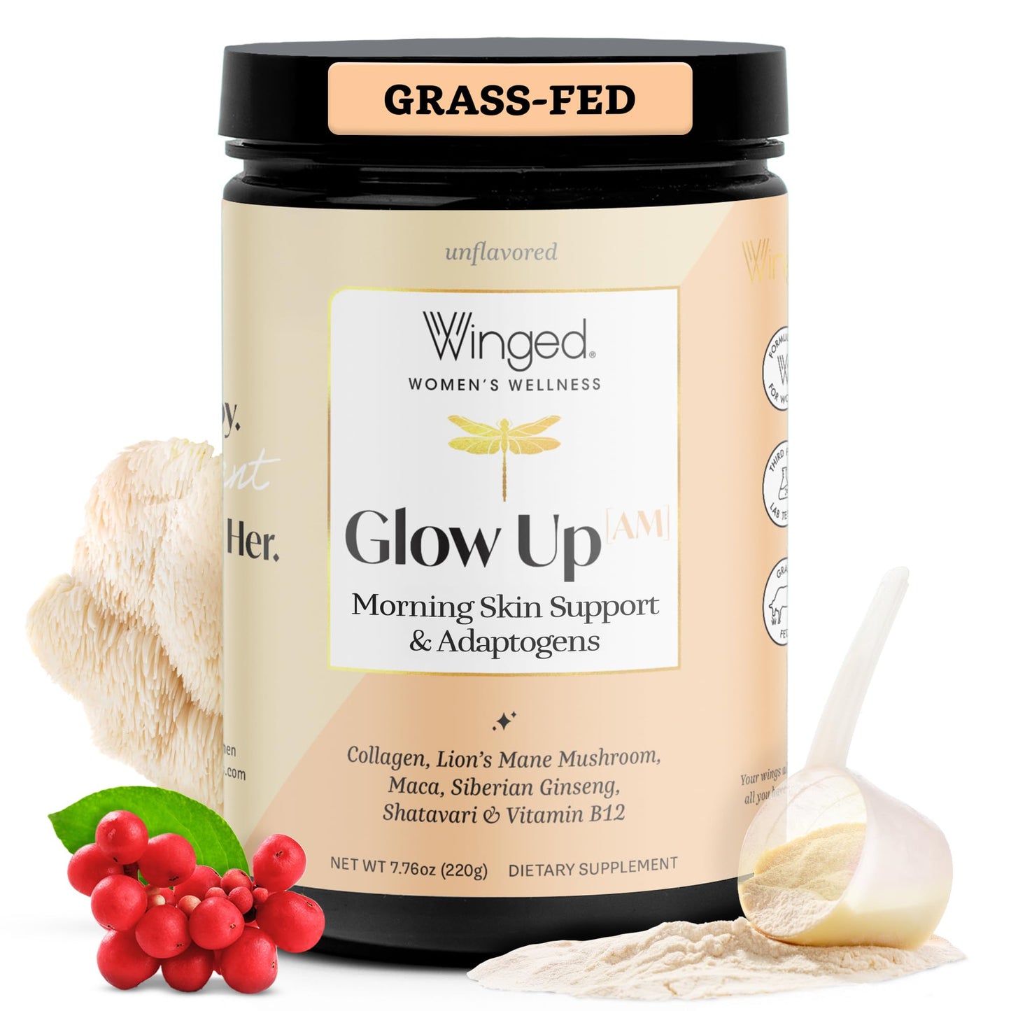 Winged Wellness Glow Up AM Collagen Powder for Women, 9.7 oz