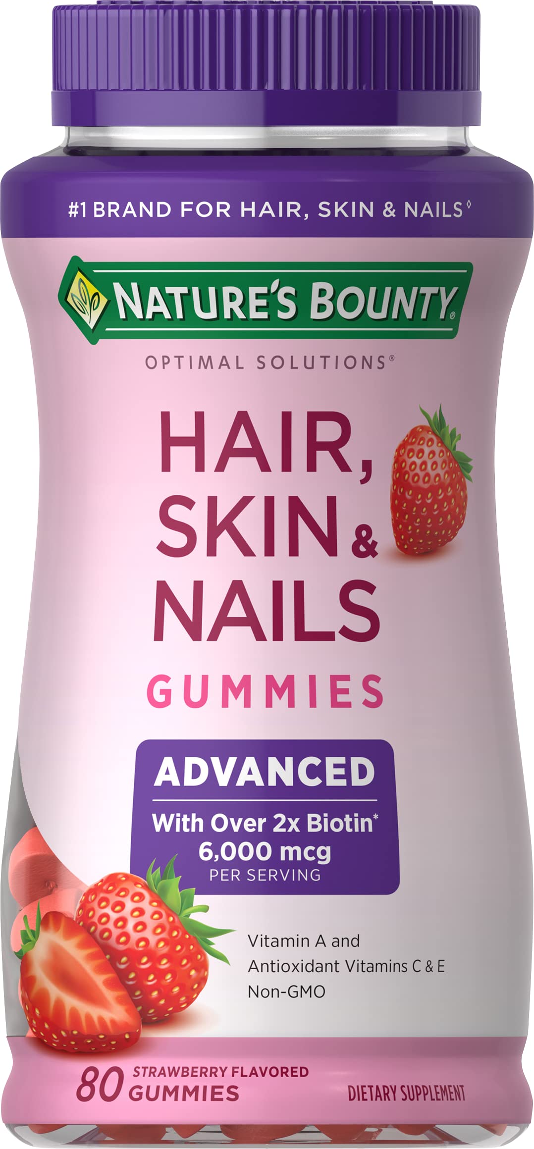 Nature's Bounty Optimal Solutions Advanced Hair, Skin, Nails 2X Biotin Gummies, 80 Count