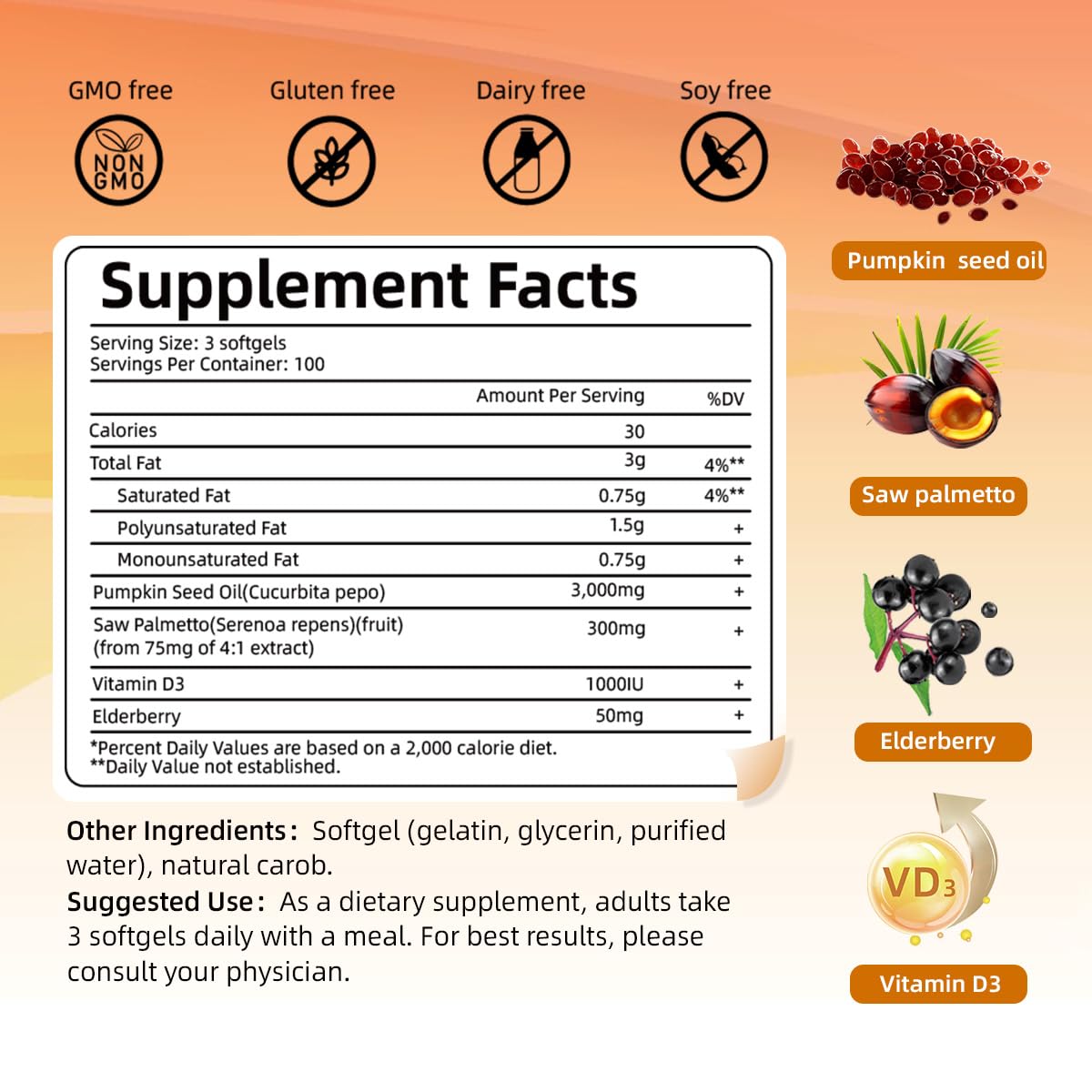 Skiseoy Pumpkin Seed Oil with Saw Palmetto Softgels, 300