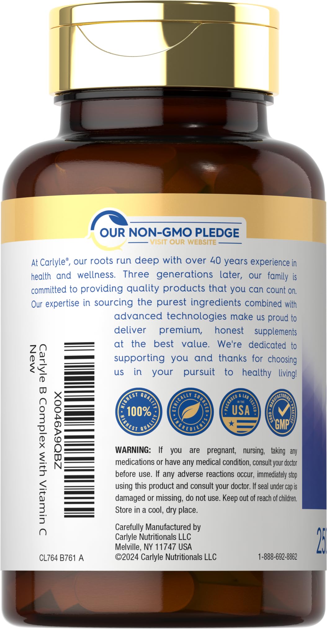 Carlyle Vitamin B Complex Vitamins Caplets, 250 Count