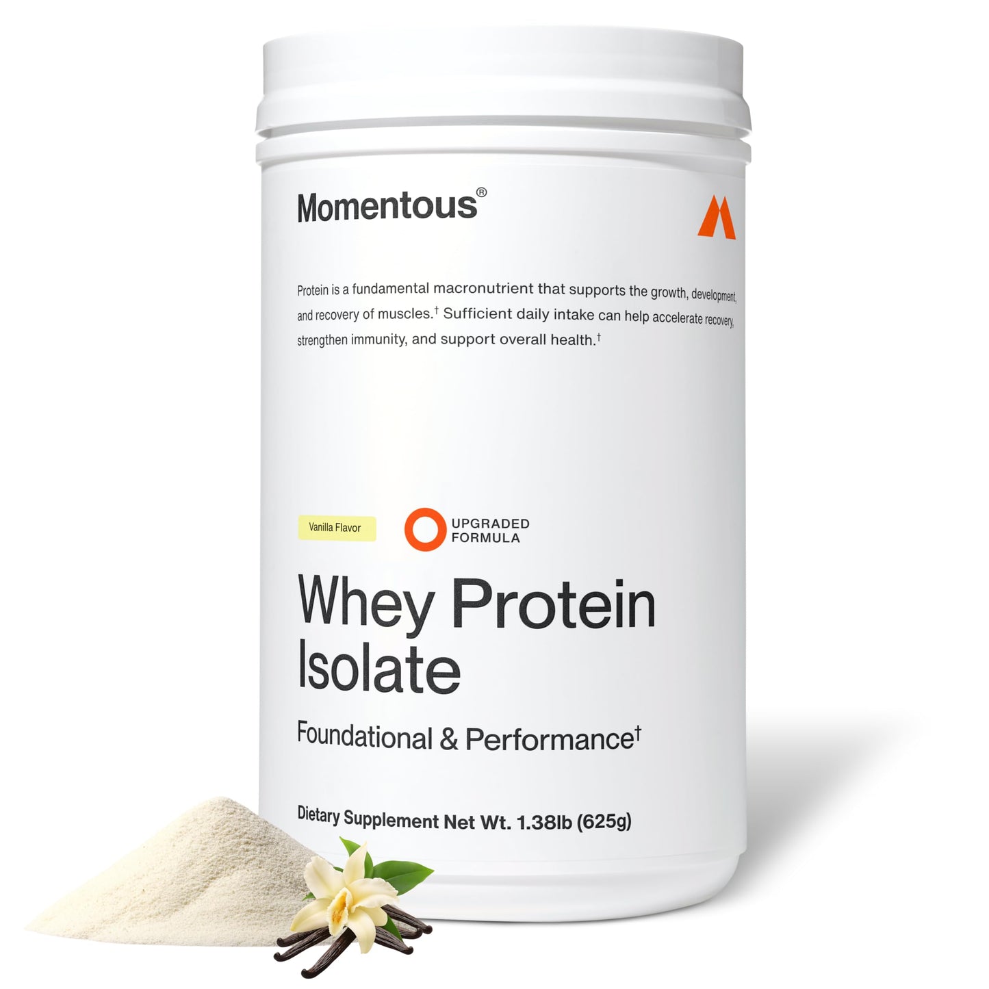 Momentous Essential Grass-Fed Whey Protein Powder Vanilla, 25 Servings