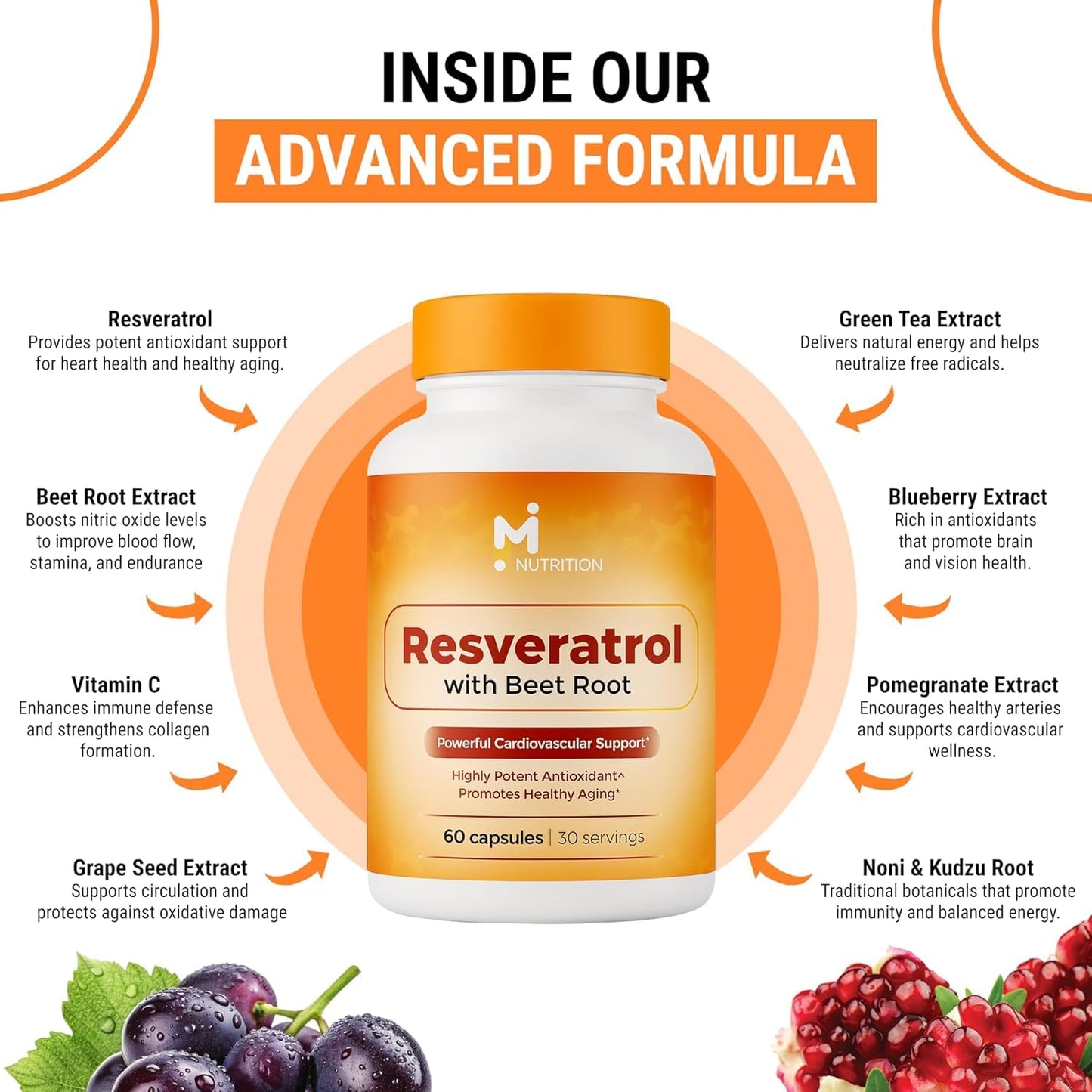 M NUTRITION Resveratrol Supplement Capsule 60 Count