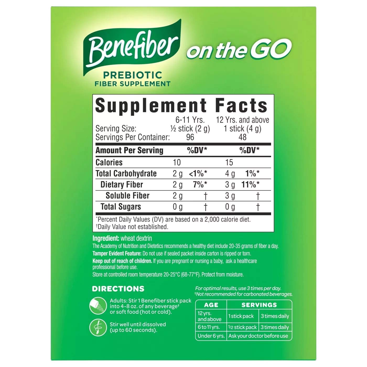 Benefiber Prebiotic Fiber Sticks Powder 0.14 Ounce (Pack of 1)