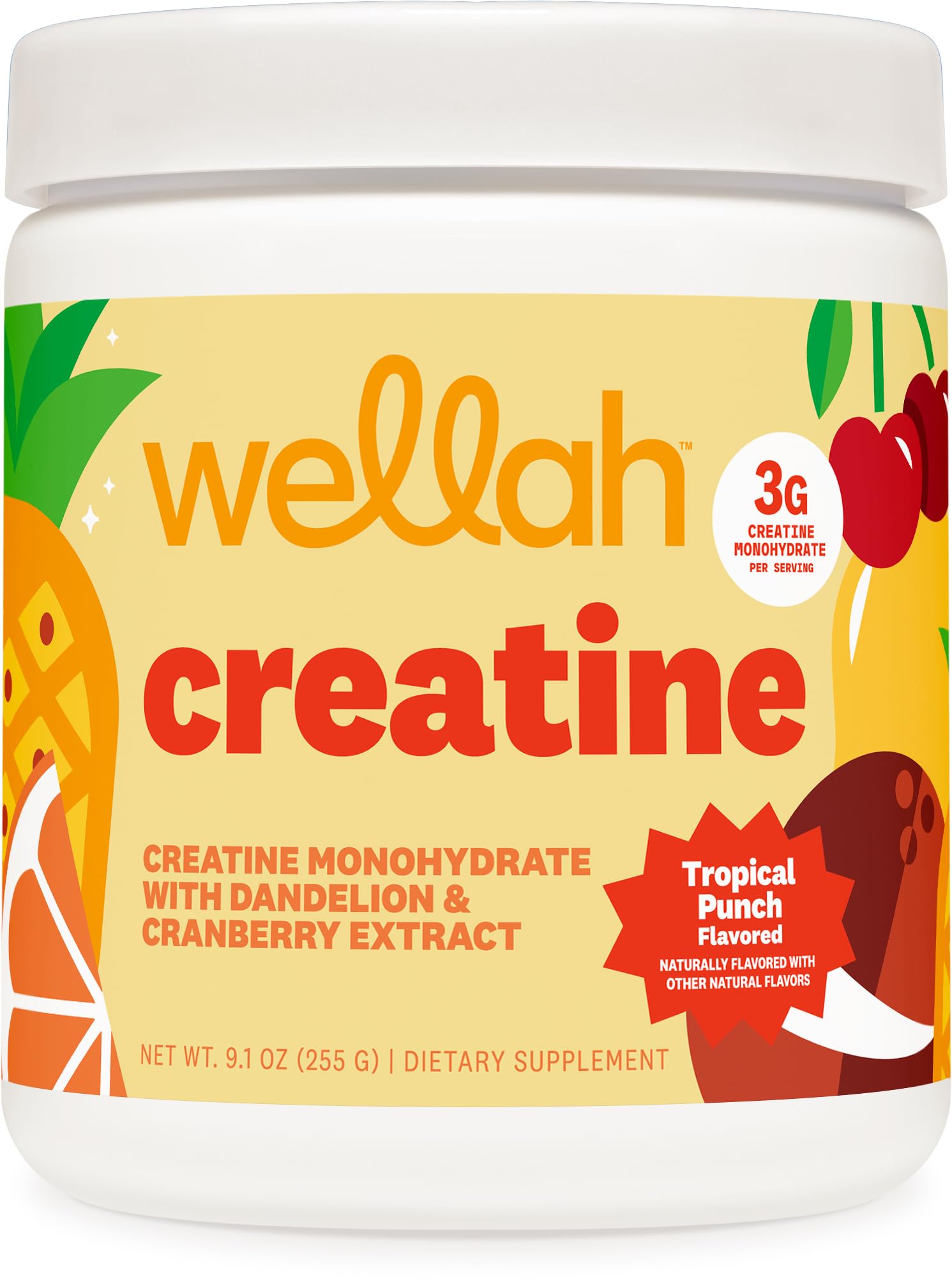 Wellah Creatine for Women - Creatine Monohydrate with Dandelion & Cranberry Extract Powder 9.3
