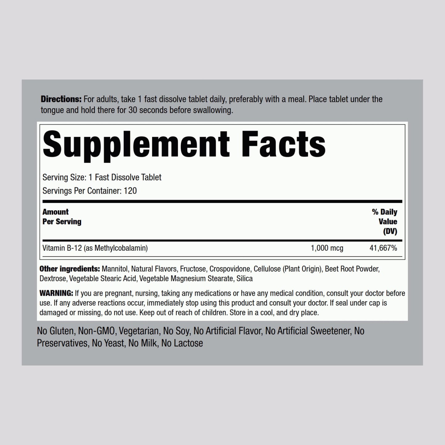 Piping Rock Vitamin B12 1000 mcg Methylcobalamin Tablets, 120 Count