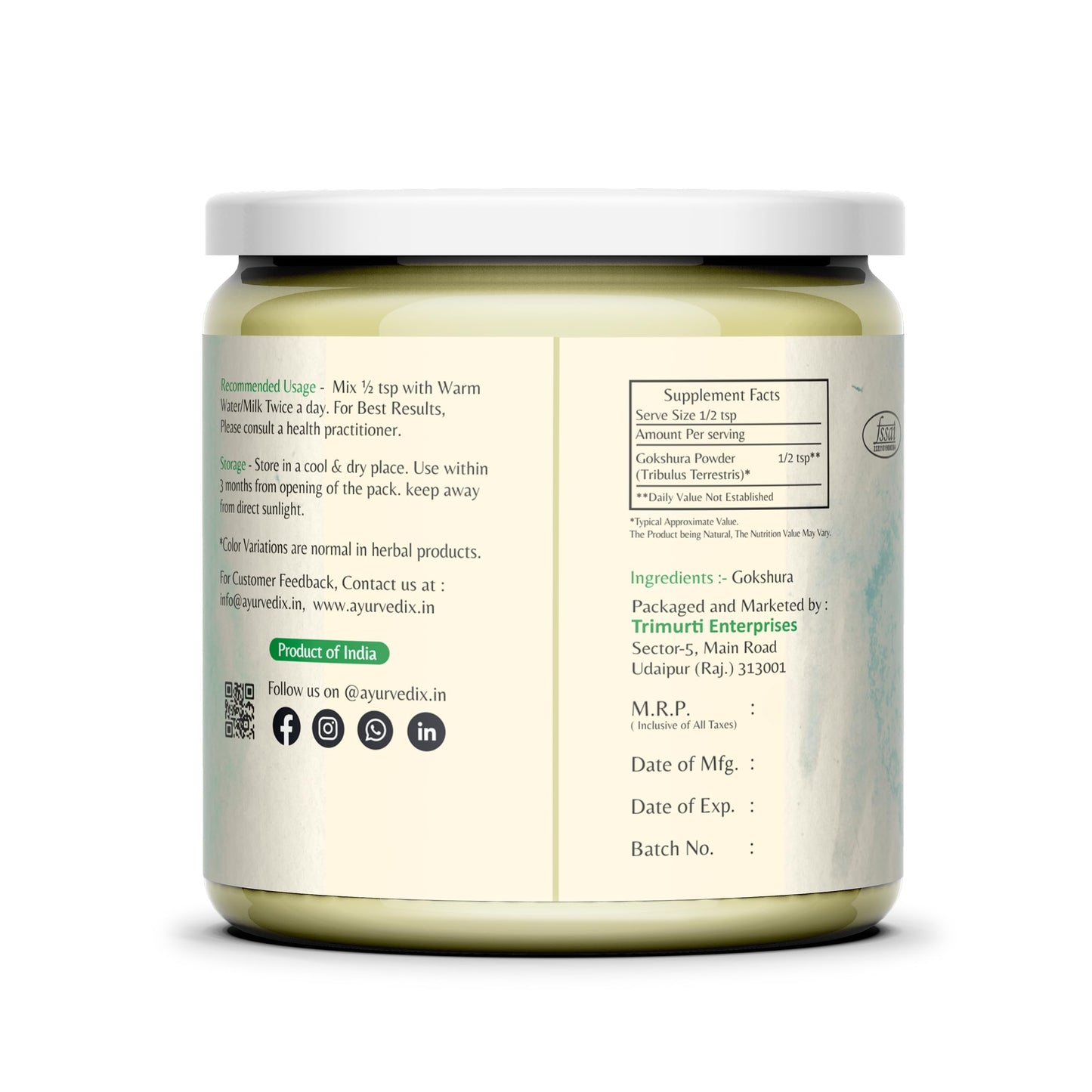 ayurvedix Organic Gokshura Powder 1 Ounce