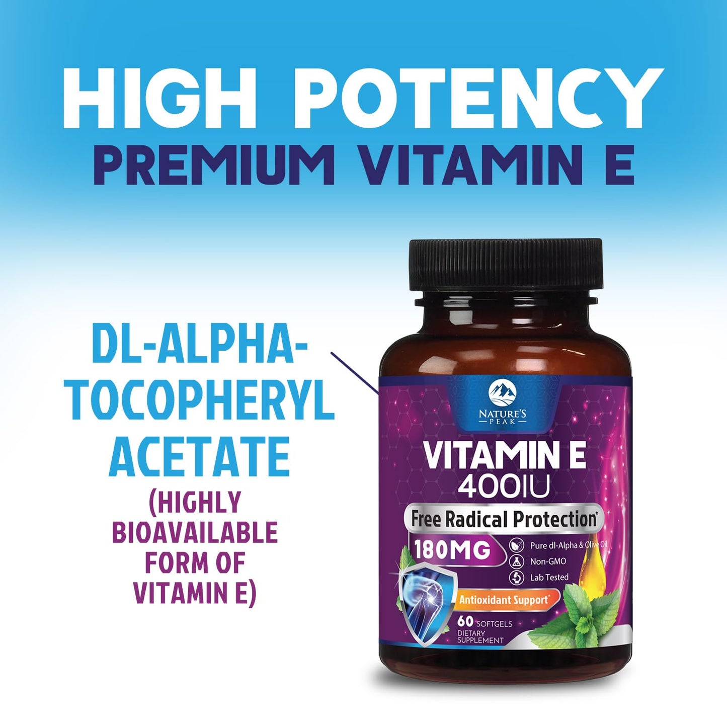 Nature's Peak Vitamin E 180 mg DL-Alpha Softgels, 60 Count