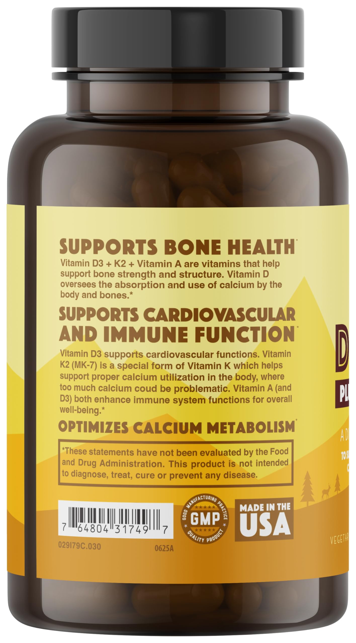 Natural Rhythm Vitamin D3 5000 IU + K2 MK-7 Plus Vitamin A – Bone & Immune Support Capsules, 30 Count