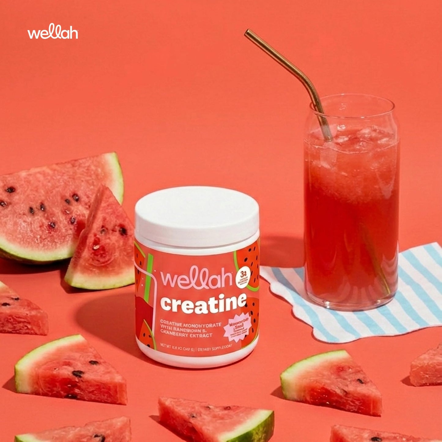Wellah Creatine for Women Creatine Monohydrate with Dandelion & Cranberry Extract Powder 50 Servings Watermelon Slush