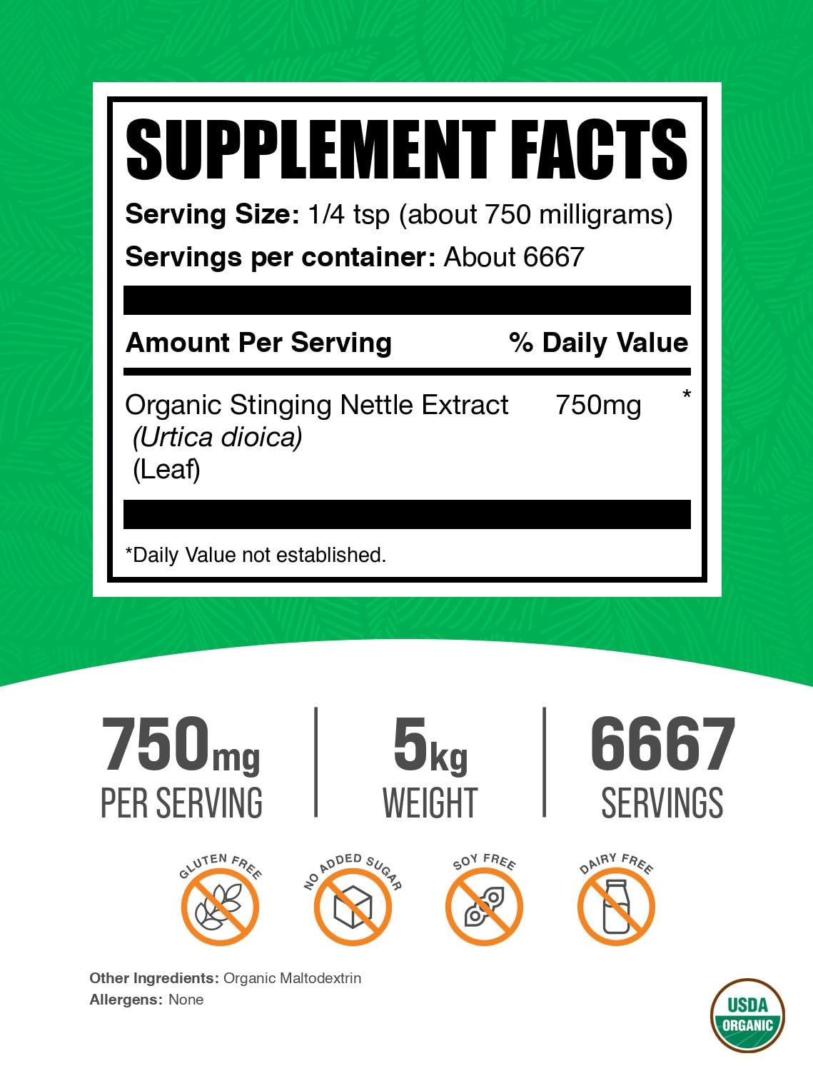 BulkSupplements Organic Stinging Nettle Extract Powder Pack of 5