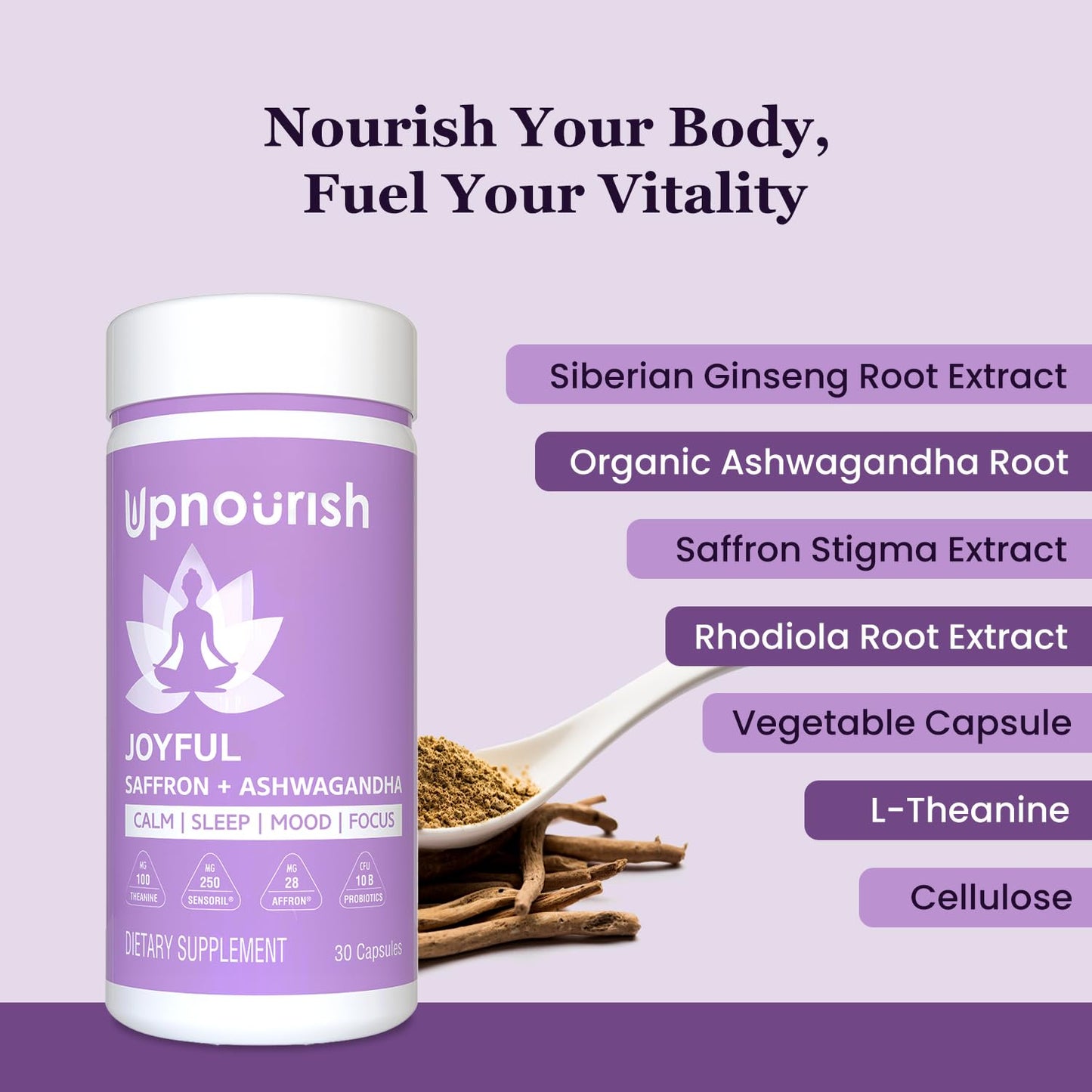 UpNourish Organic Ashwagandha Saffron with Probiotics, 30 Capsules